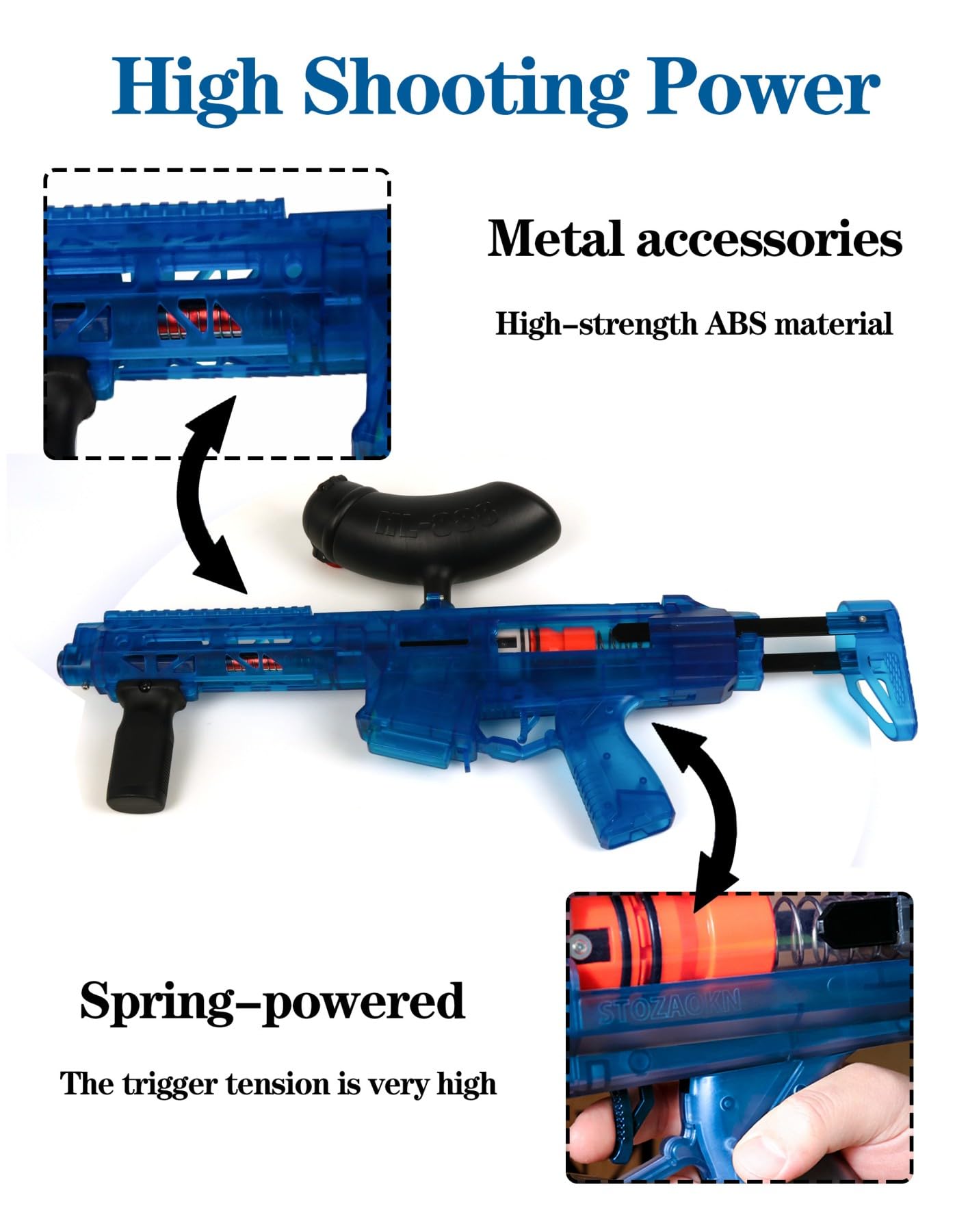 Spring-Powered Paintball Gun Toy for Teens & Adults - Blue Paintball Marker for Outdoor Games, Target Practice & Team Competitions | Ages 14+ | Safe & Fun Paint Balling Gun