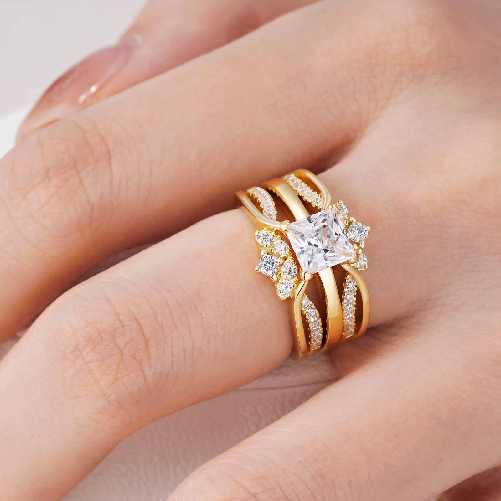 SHELOVES Rose Gold Plated Ring Guard Enhancer for Engagement Rings - AAAAA Cubic Zirconia 925 Sterling Silver Size 5-12 - Perfect for Wedding, Anniversary & Proposal Jewelry Gifts