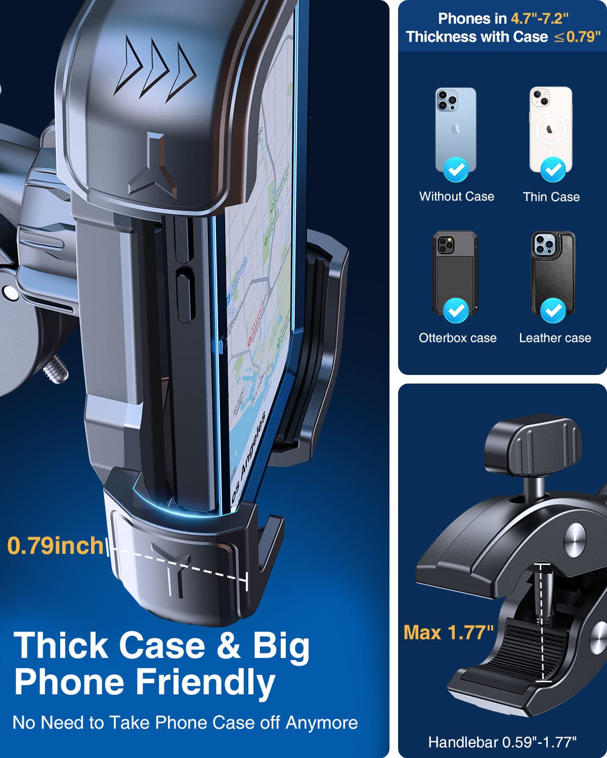 **Motorcycle Phone Mount Holder - Anti-Shake & Windproof (150mph) - Universal 7.2