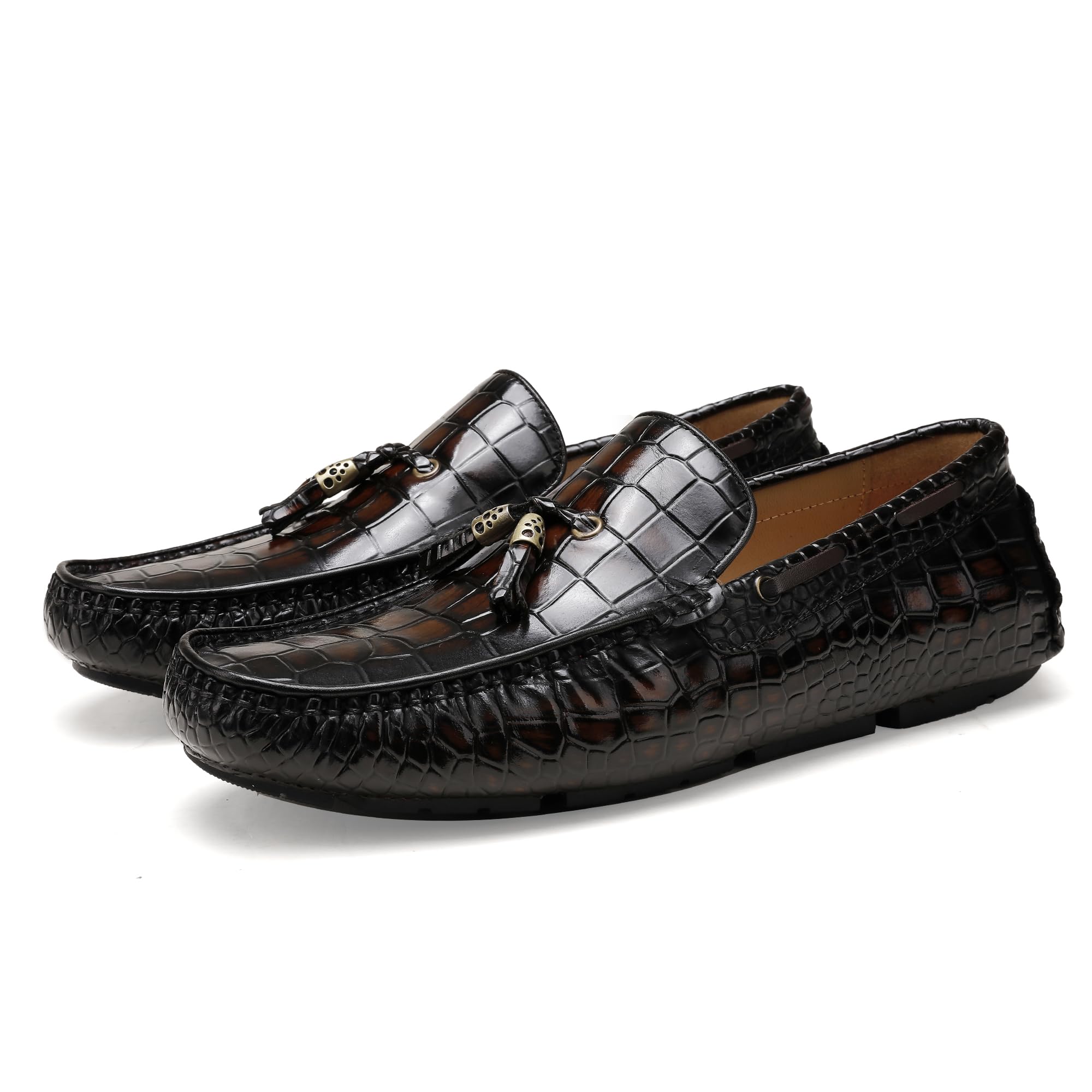 Men's Genuine Leather Penny Loafers - Alligator Pattern Slip-On Dress Shoes for Business & Casual Wear | Comfortable Driving Moccasins for Men | Perfect for Office, Weddings & Daily Outfits