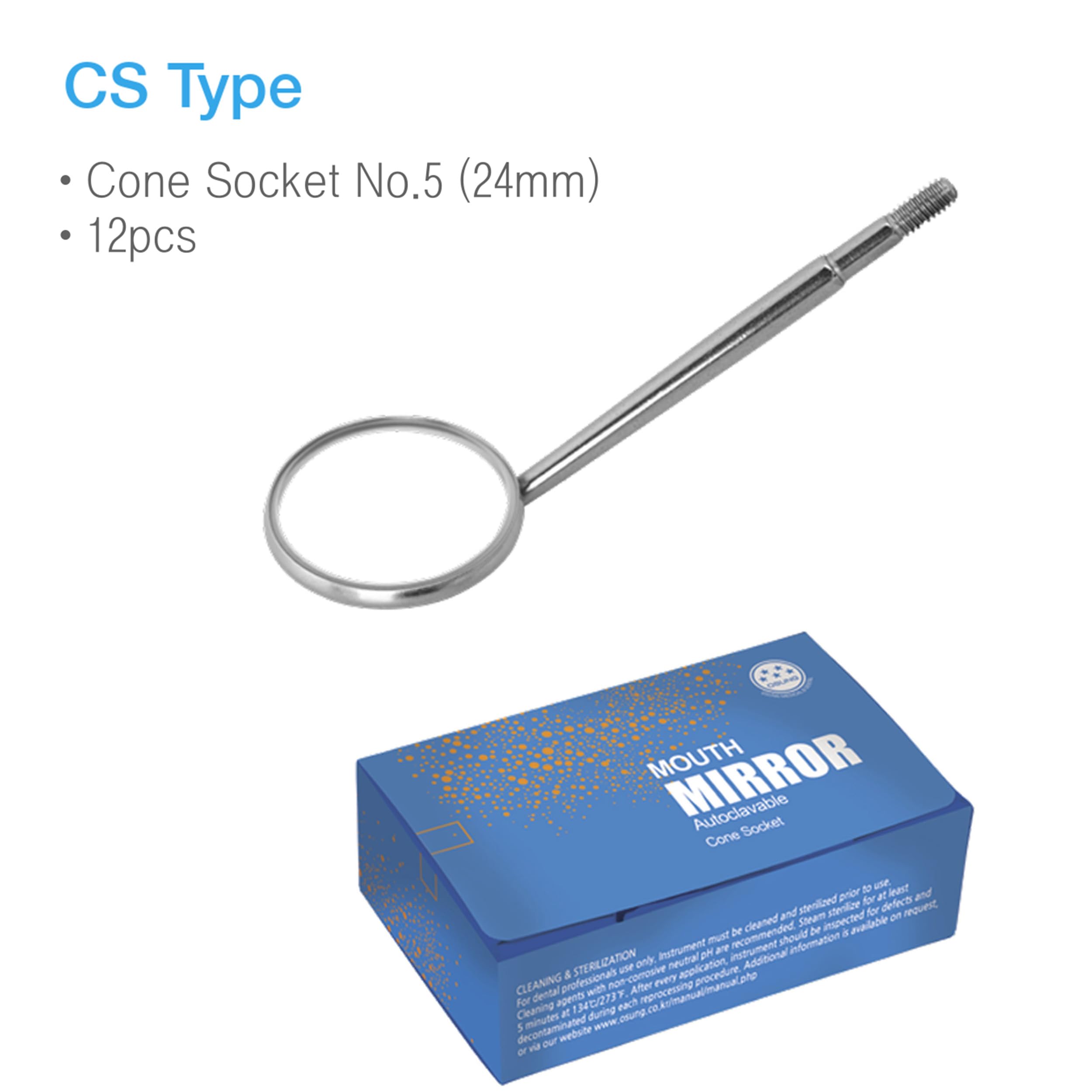 Osung DMCS5 Dental Mouth Mirrors #5 - Cone Socket, Pack of 12 - Professional Dental Tools for Dentists, Hygienists & Dental Students - Perfect for Oral Exams, Cleanings & Procedures