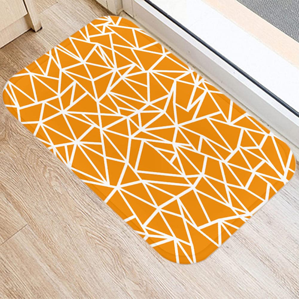 Orange Geometric Pattern Non-Slip Doormat - 60x90cm Coral Velvet Kitchen & Entrance Rug - Indoor Rubber Backing Floor Mat for Home Decor Gift (Perfect for Front Door, Kitchen, Bathroom & High-Traffic Areas)