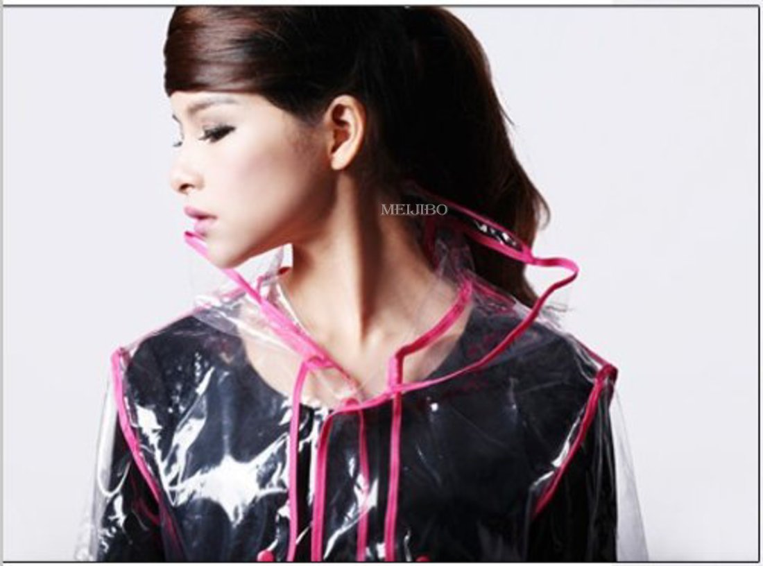 Stylish City Block Bearcat Clear Raincoat with Colorful Trim - Rose Red | Waterproof Fashion Coat for Women, Perfect for Urban Commuting & Outdoor Adventures