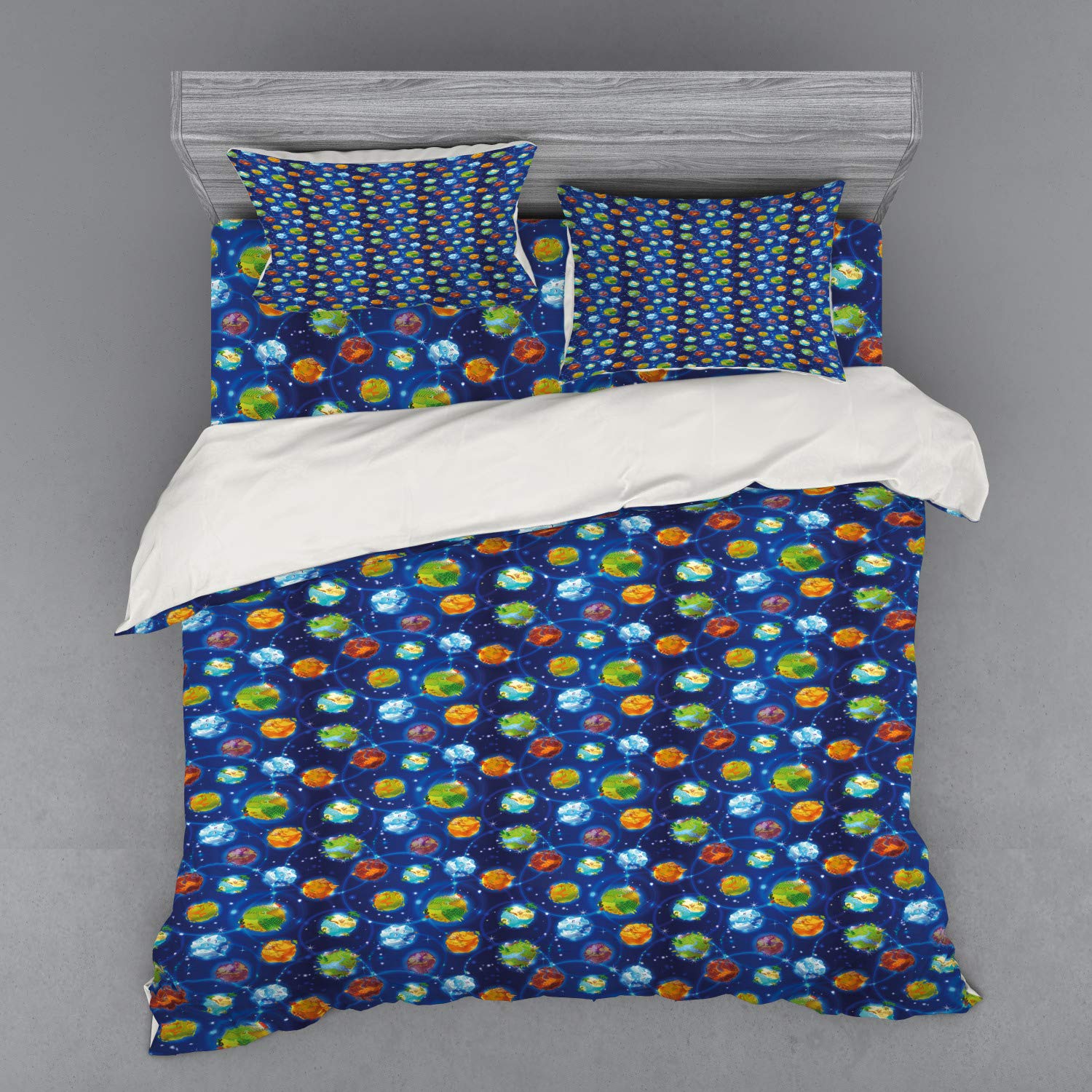 Ambesonne Galaxy Bedding Set - King Size 4-Piece Duvet Cover with Shams & Fitted Sheet, Cosmic Space Theme with Planets & Stars, Cobalt Blue Multicolor - Perfect for Kids' Rooms, Teen Bedrooms & Sci-Fi Themed Decor