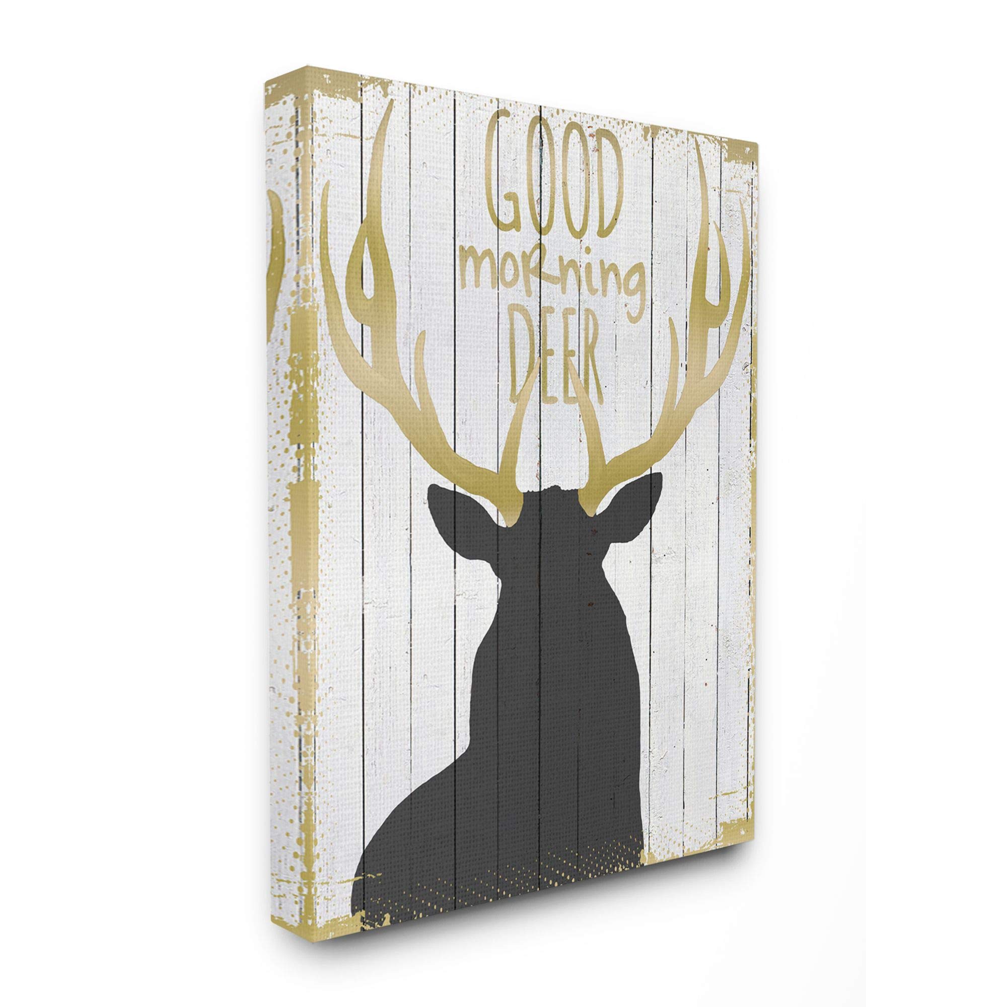 Stupell Industries Good Morning Deer Animal Country Black Gold Word Wall Art - 36 x 48 Canvas Print by The Saturday Evening Post Artist | Rustic Home Decor for Living Room, Bedroom & Office