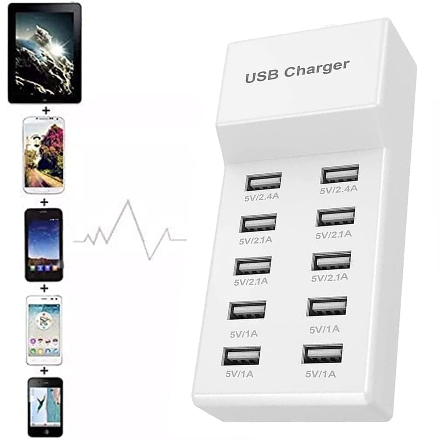 10-Port USB Charging Station 40W Desktop USB Hub - Fast Multi-Port Charger for iPhone, Samsung, Google Pixel, Huawei, LG, Tablets & More | Perfect for Home, Office, Travel & Family Use