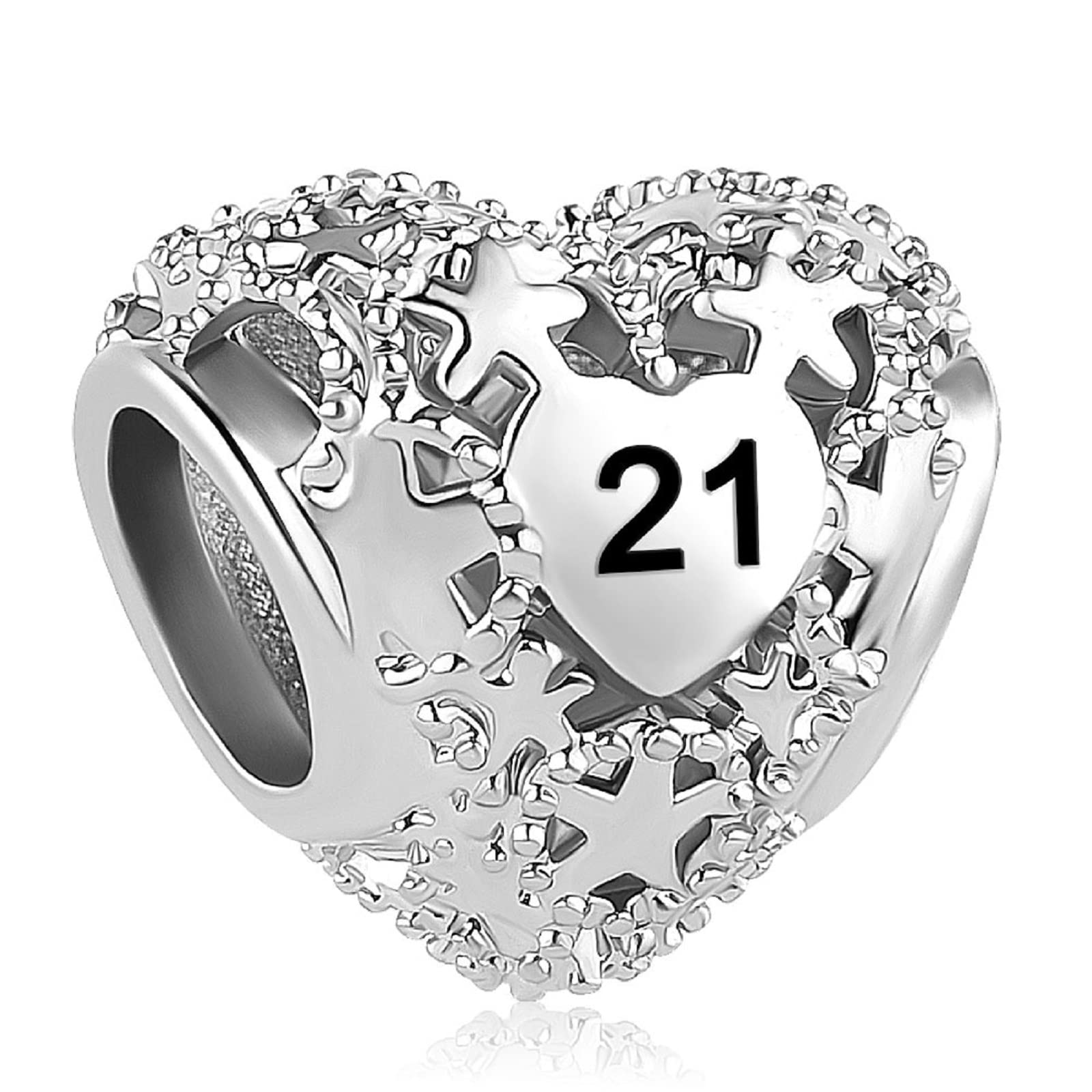 ZakiaHo Heart Charm for Bracelets - 16, 18, 21, 30, 40, 50, 60 Birthday Gifts for Women - Compatible with Pandora Bracelets - Perfect for Anniversaries, Valentine's Day & Special Occasions