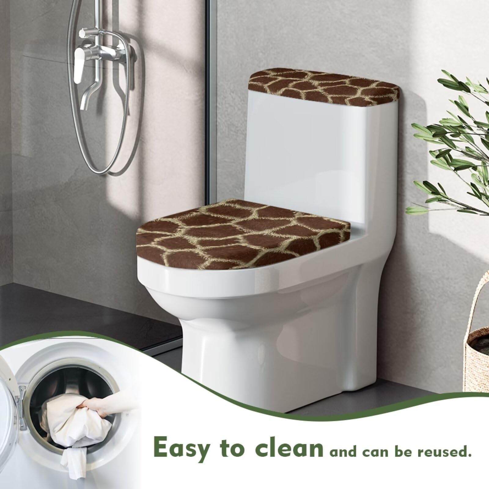 Elastic Anti-Slip Toilet Lid Cover & Tank Cover - Durable Bathroom Accessory Set, Fade & Pilling Resistant, Giraffe Print Design - Perfect for Home, Hotel, and Airbnb Decor