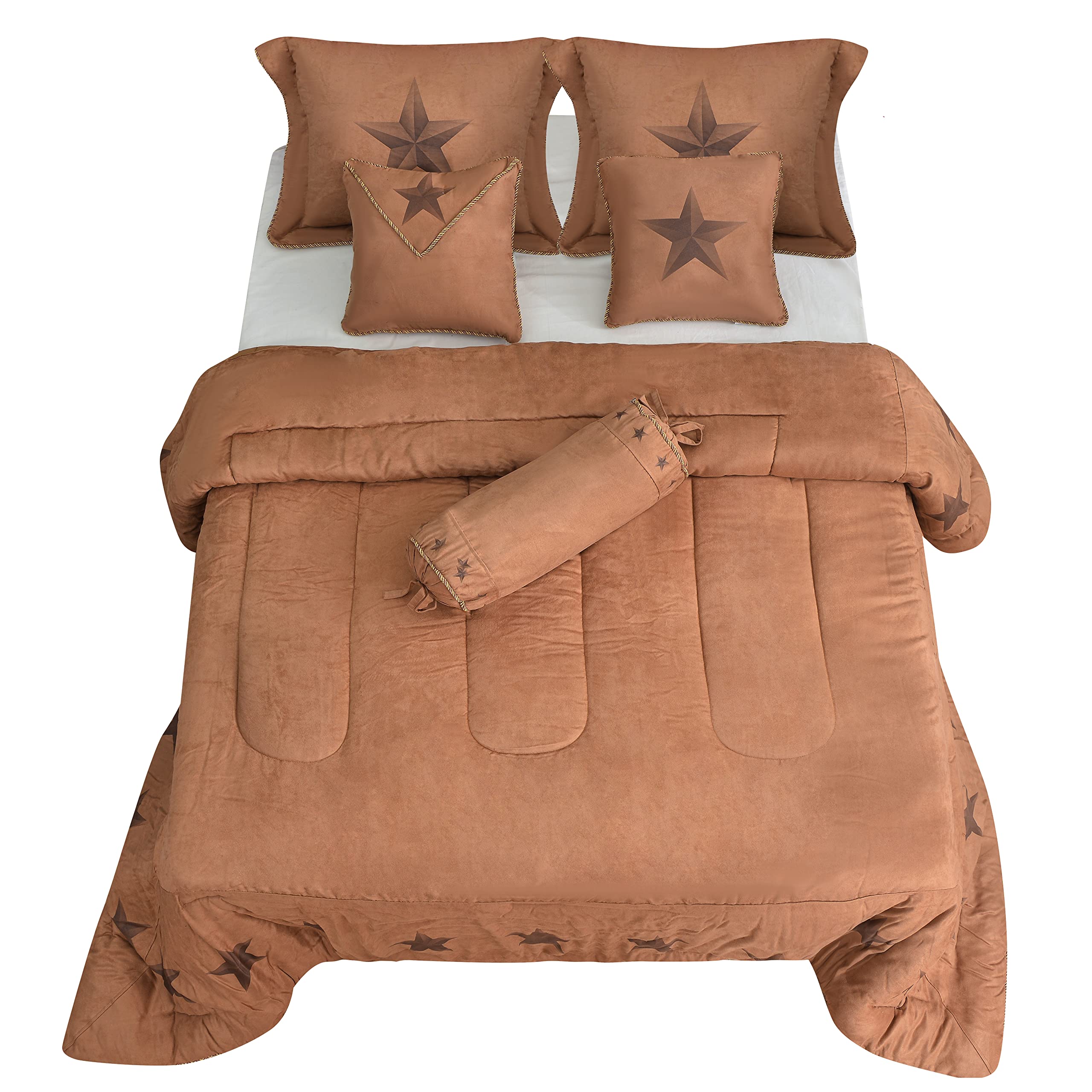 Luxury 7-Piece Western Rustic Comforter Set - Super King Faux Suede Bedding with Comforter, Bedskirt, Pillow Shams & Accent Pillows | HiEnd Accents Paseo Road Collection | Perfect for Cabin, Lodge & Ranch Style Bedrooms