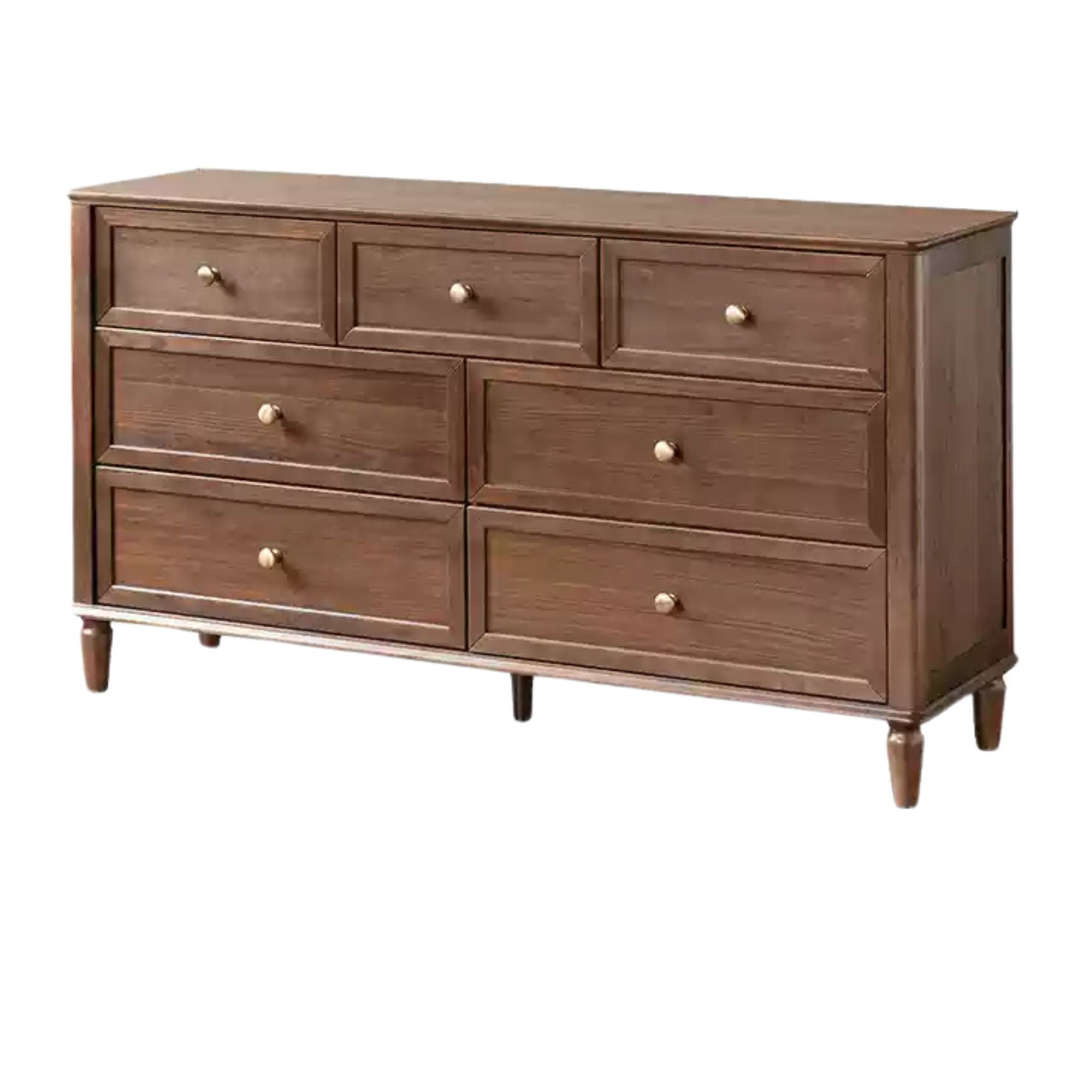 Solid Black Walnut Wood American Retro Dresser - Vintage 5-Drawer Chest for Bedroom, Living Room & Home Office Storage