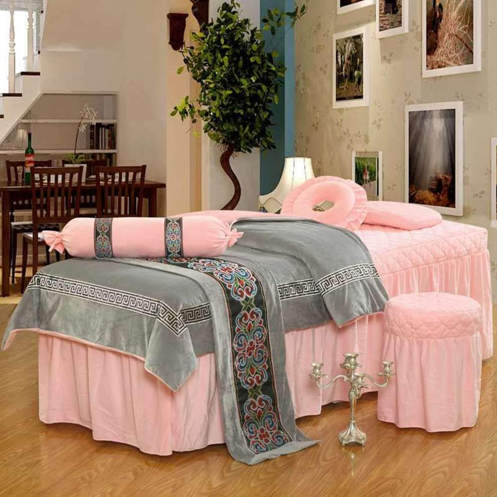 Luxury Plush Velvet Massage Table Sheet Set - 4-Piece European Style Bed Cover with Face Rest Hole for Spa & Salon - 70x185cm (28x73inch) - Perfect for Professional Massage Therapy, Facial Treatments, and Home Relaxation