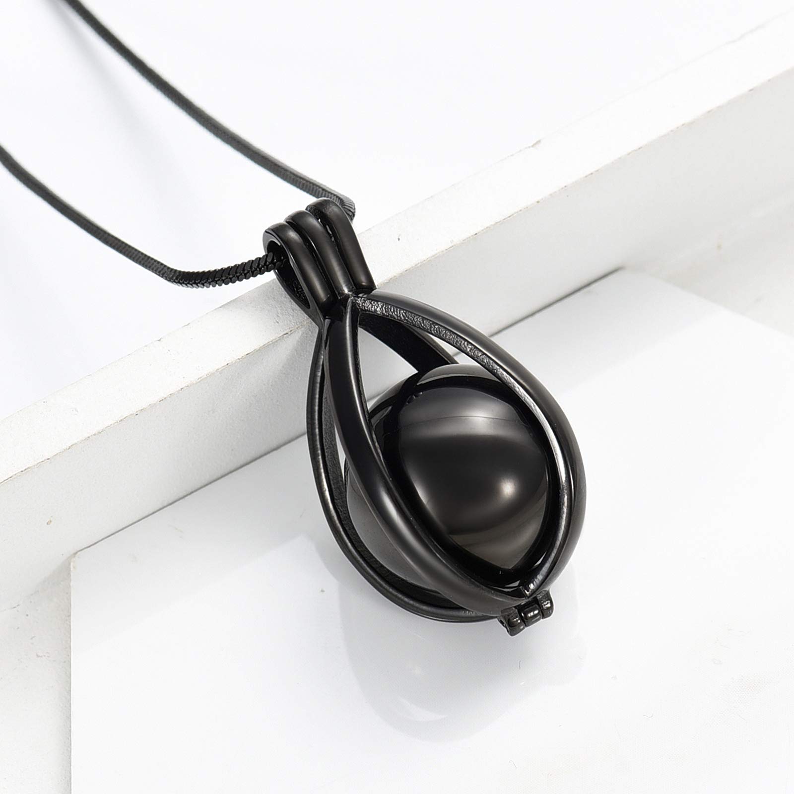 Minicremation Teardrop Hollow Ball Urn Necklace - Memorial Jewelry for Human & Pet Ashes - Keepsake Pendant for Cremation Remembrance - Perfect for Daily Wear & Special Occasions