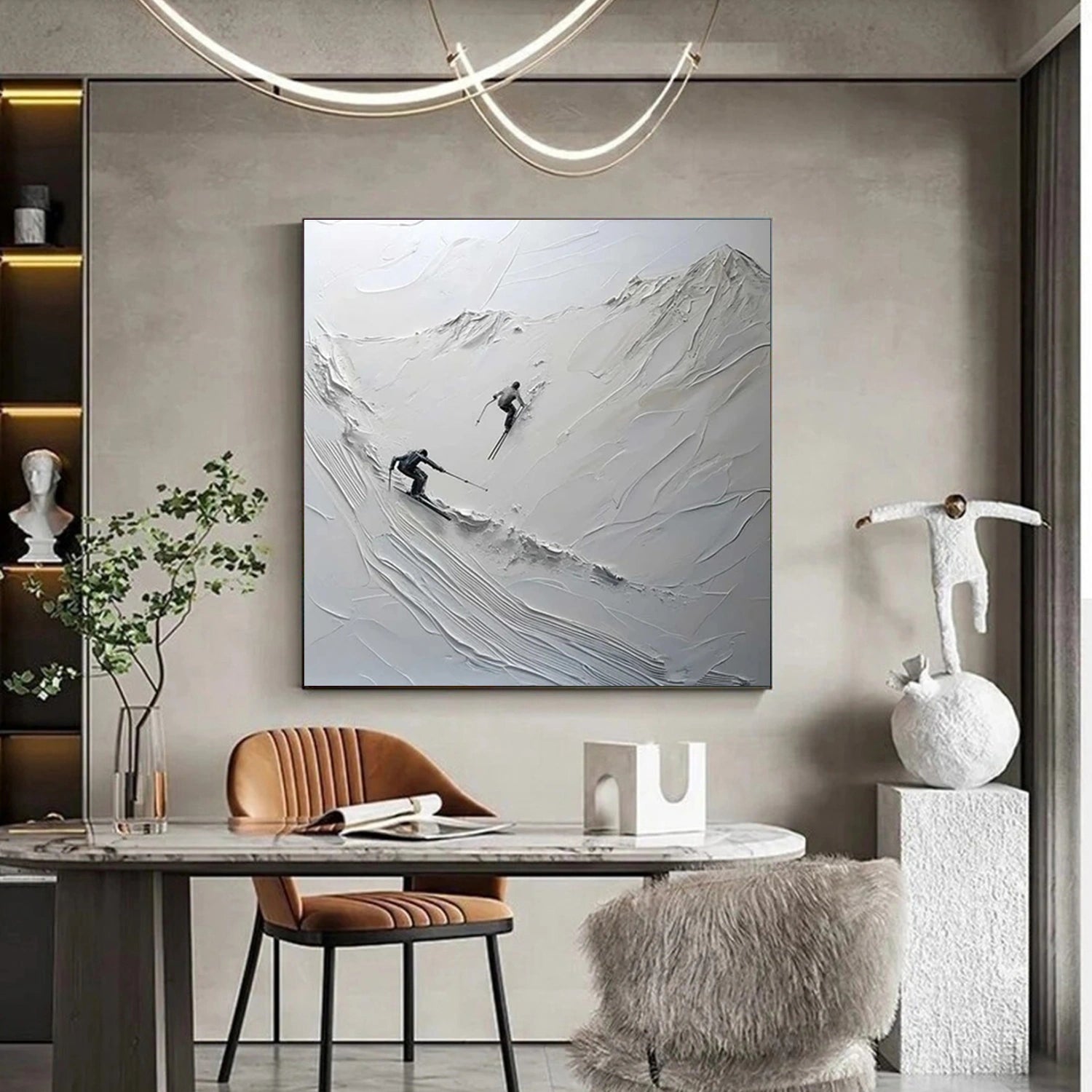 Premium Skiing Sport Art Textured Painting Canvas - Winter Sports Wall Decor #SP047 | Perfect for Ski Lodge, Cabin & Mountain Home Decor