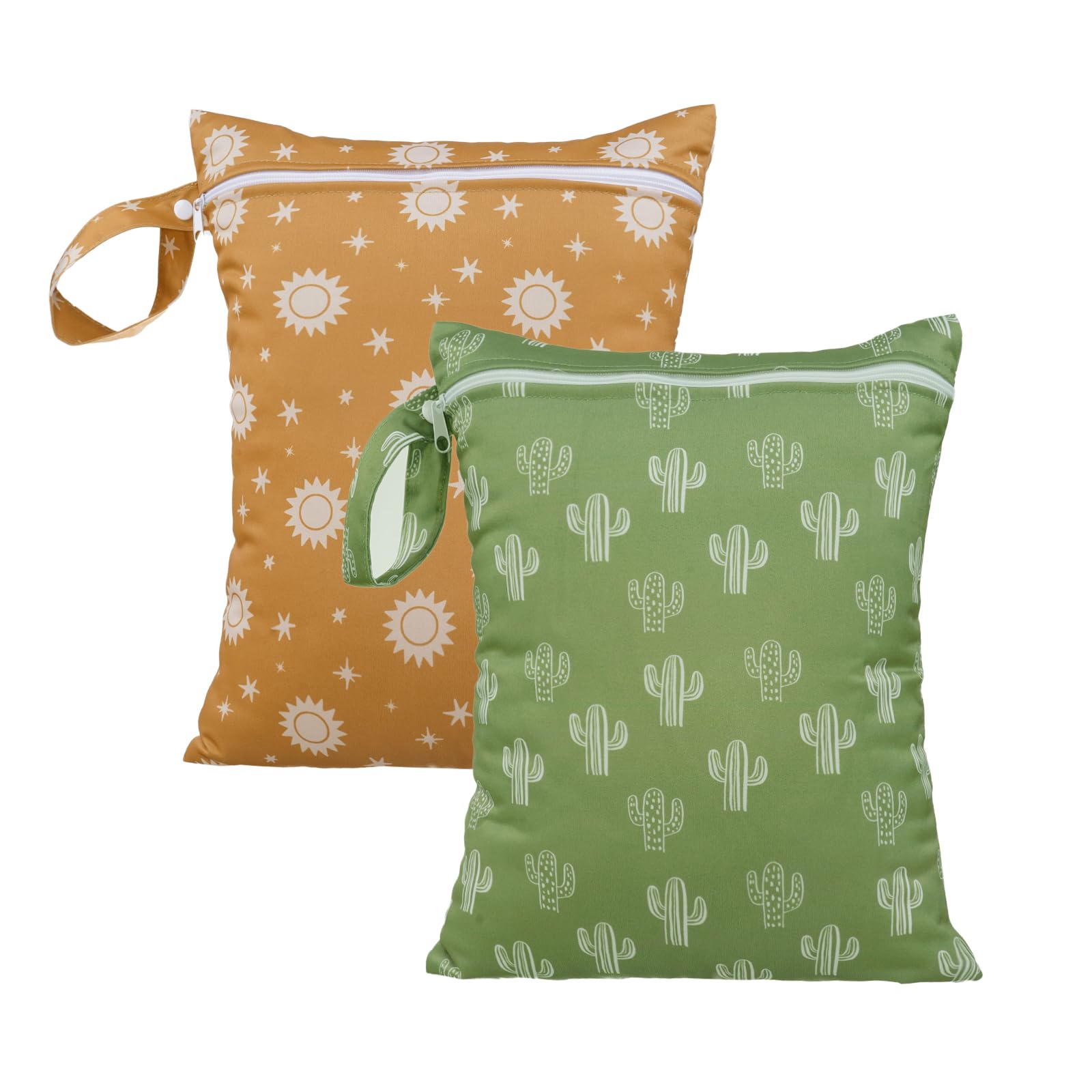 2-Pack Waterproof Wet Bags - Cactus & Animal Print Reusable Pouch for Swimsuits, Diapers, Gym Clothes, Beach Towels (10.2x14.4 Inches) | Perfect for Pool, Travel, Baby Care & Sports Gear Storage