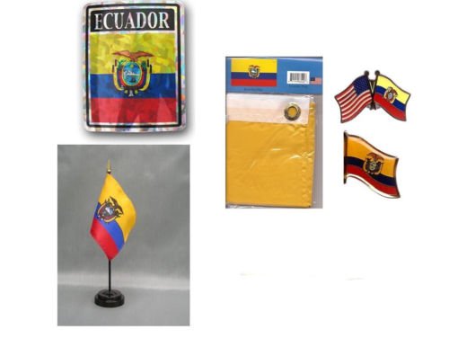 Ecuador Heritage Flag Set - 3x5ft Flag, Decal, Lapel Pins & Desk Flag - Vibrant UV-Resistant Outdoor/Indoor Display - Perfect for Garden, Home, Office & Patriotic Decor