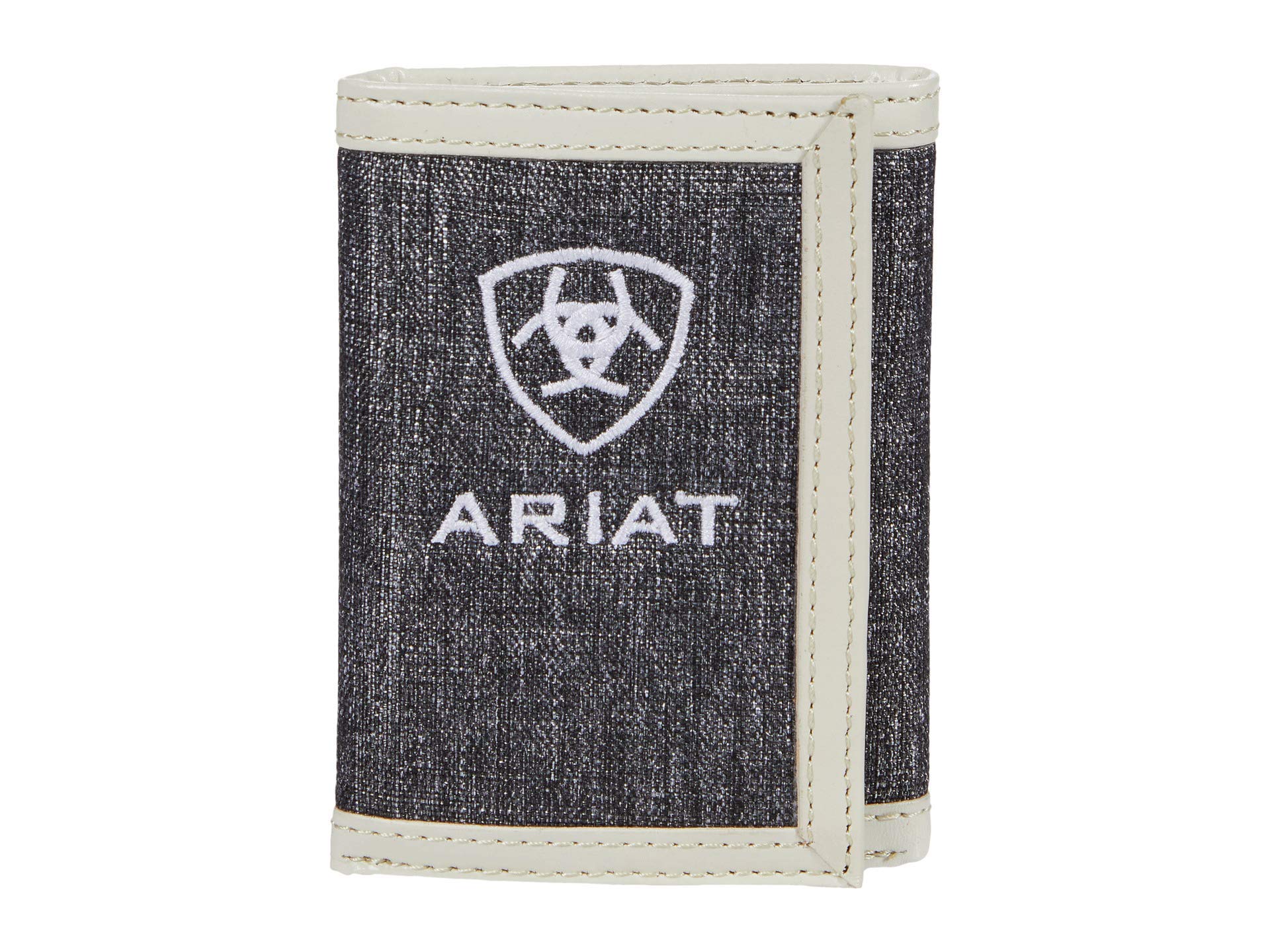 ARIAT Embroidery Trifold Wallet for Men & Women - Heather/White Genuine Leather RFID Blocking Slim Bifold Wallet - Perfect for Everyday Use, Travel & Gifts