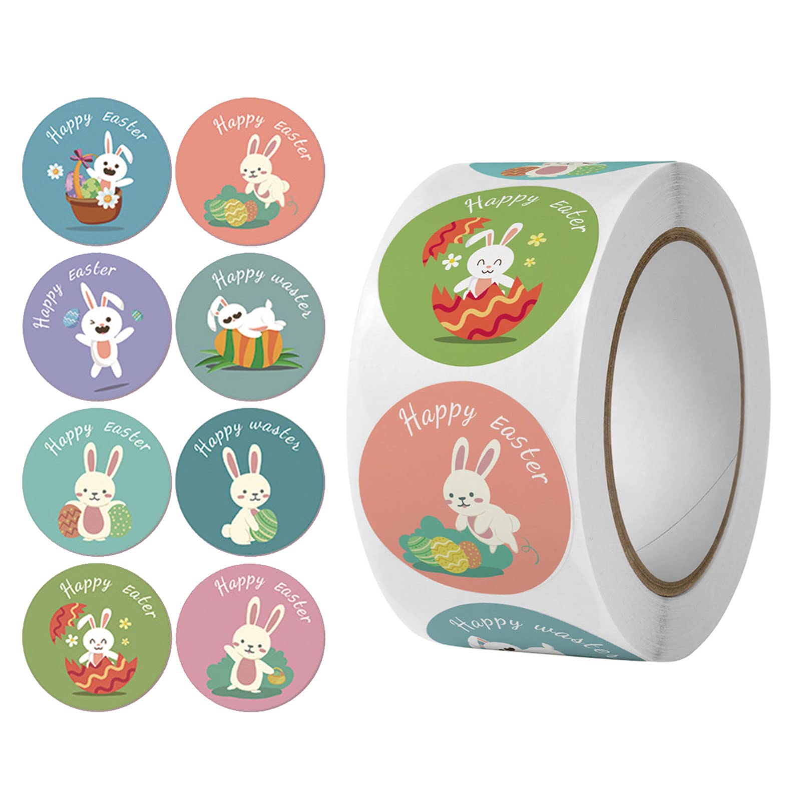 500pcs Happy Easter Stickers - Cute Bunny Rabbit Self Adhesive Seal Labels for DIY Crafts, Scrapbooking, Party Decorations & Gift Wrapping (Easter Egg Hunt Supplies)