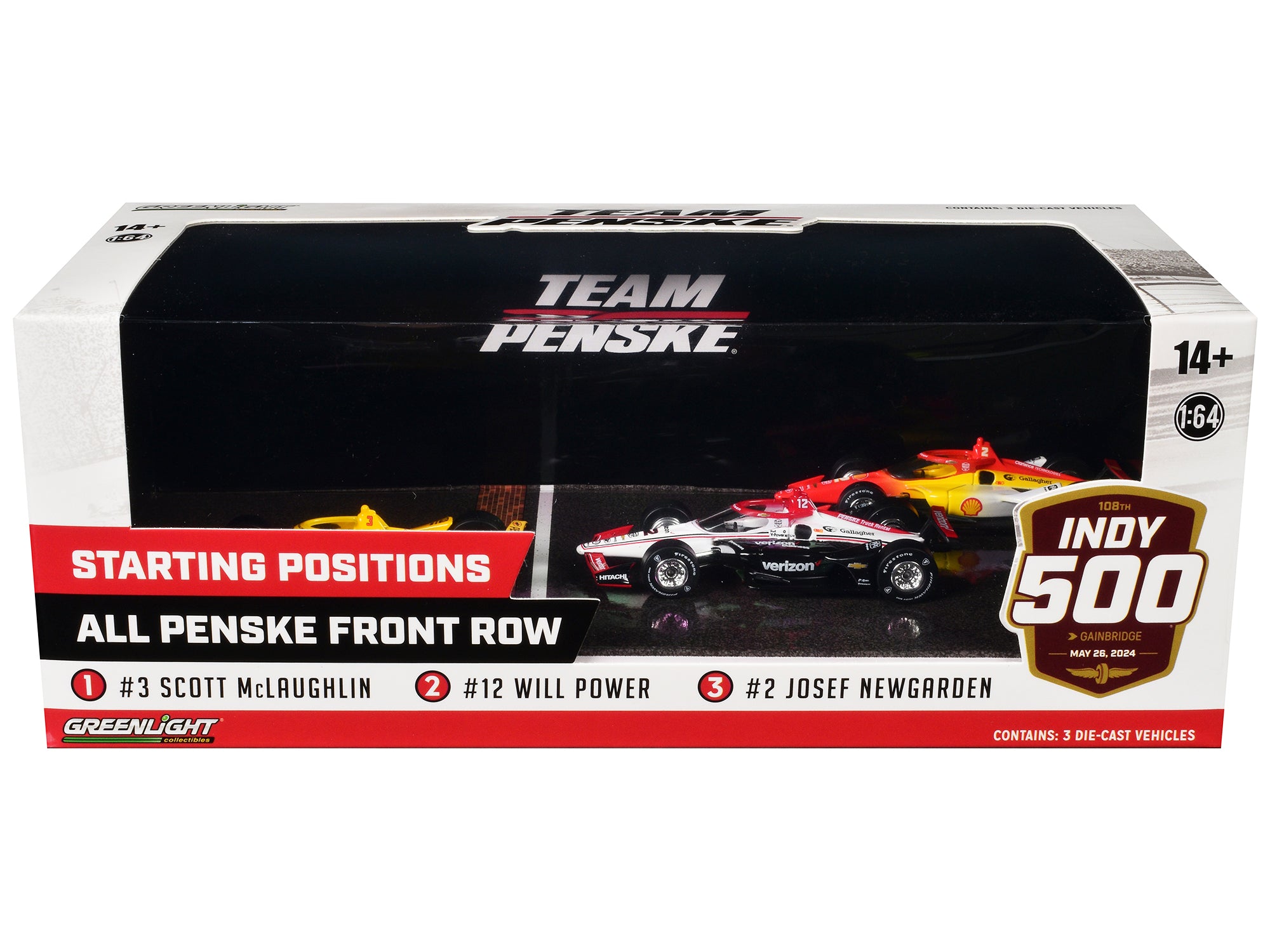 2024 Indianapolis 500 Penske Front Row 1/64 Diecast Model Cars Set - 3 IndyCar Collection by Greenlight for Racing Fans & Collectors - Perfect for Display, Gifts, and Racing Enthusiasts