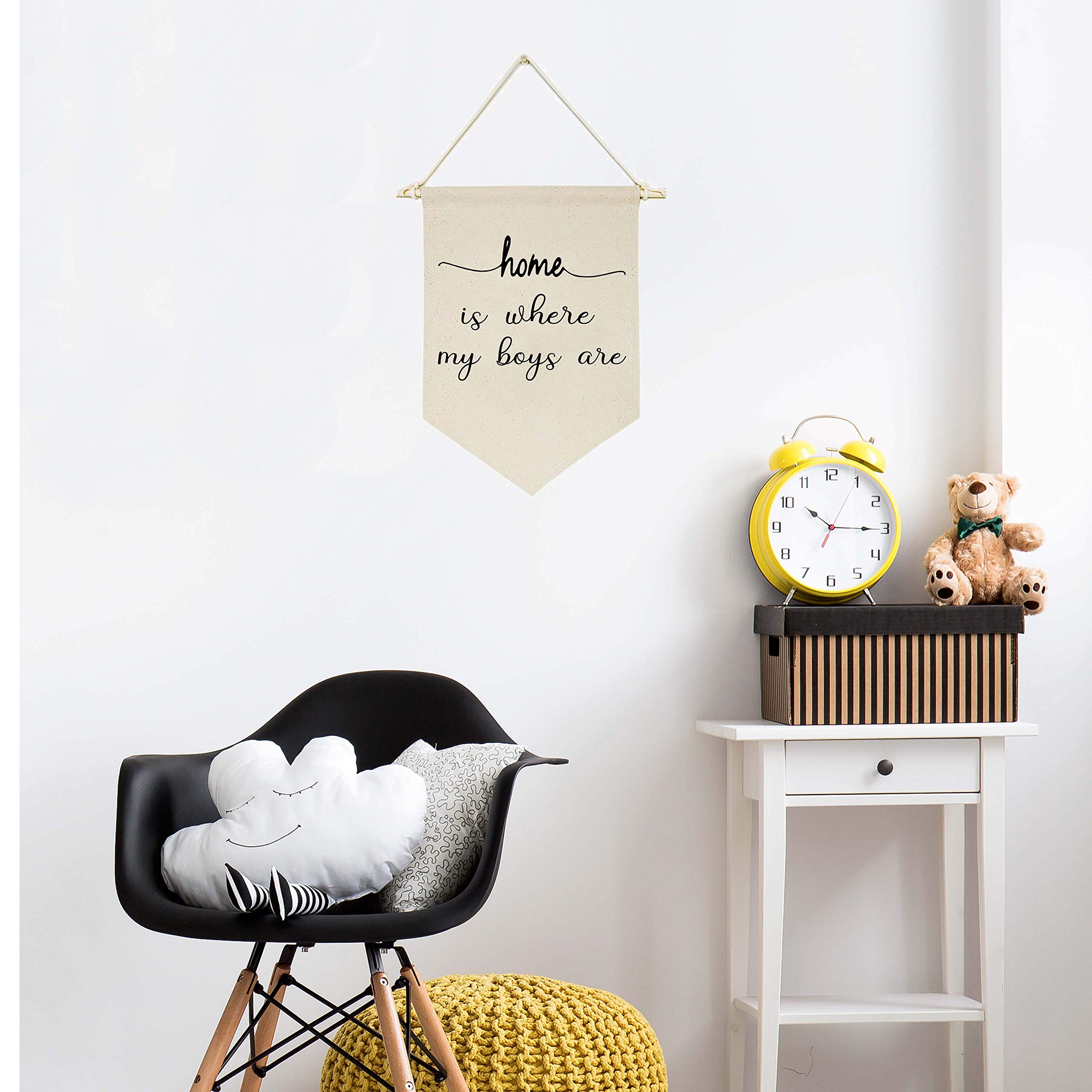 Boys Nursery Room Decor - Rustic Canvas Hanging Flag Banner Wall Sign for Kids Bedroom, Front Door & Porch | 'Home is Where My Boys Are' Housewarming Gift | Perfect for Gallery Walls, Baby Showers & New Home Decor