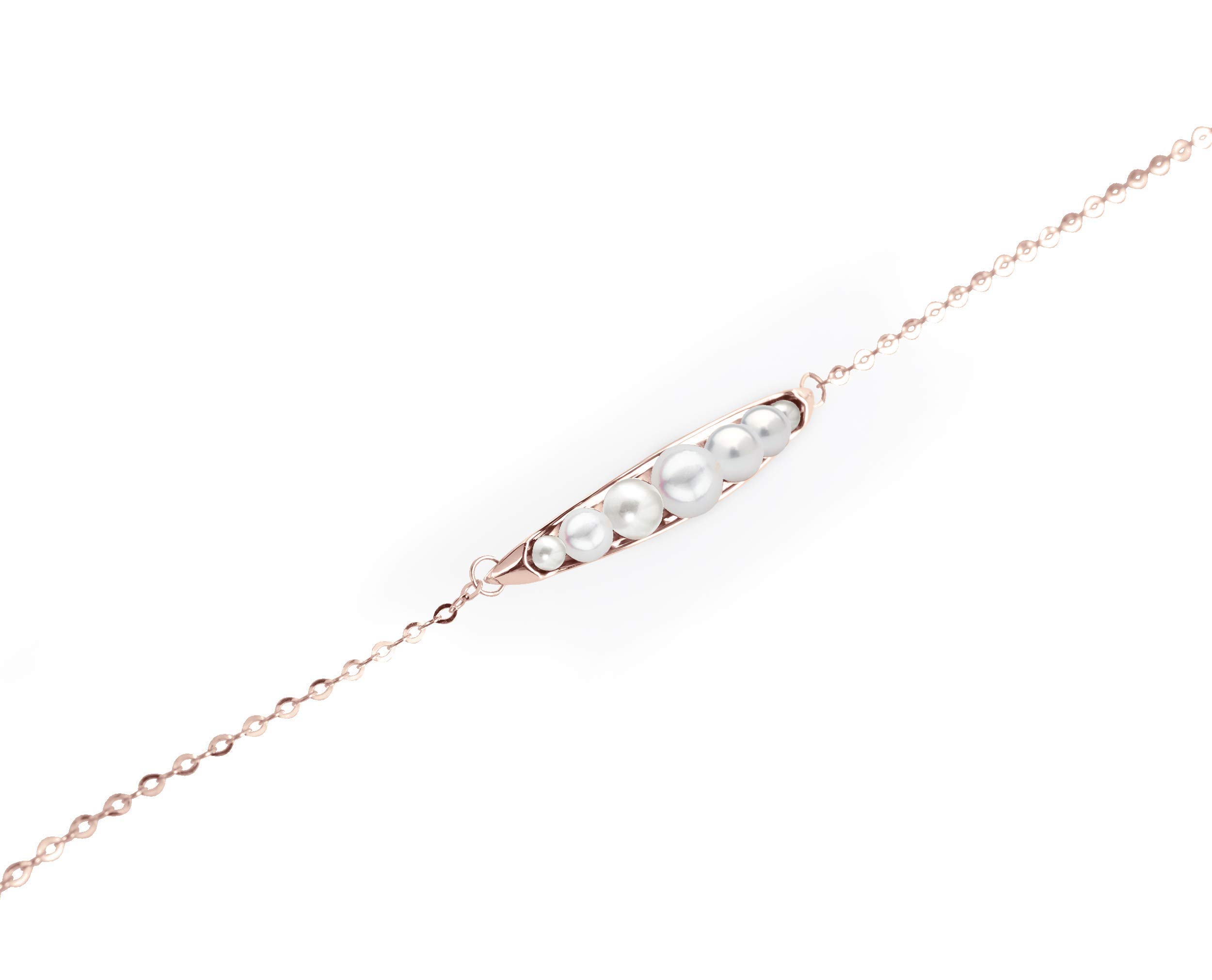 Majade 14K Rose Gold Pearl Bracelet - Handmade Fertility Birthstone Jewelry for Mom, Minimalist White Silver Pearl Bar Bracelet, June Birthstone Pea in a Pod Design - Perfect for Mother's Day Gifts, Wedding Accessories & Special Occasions