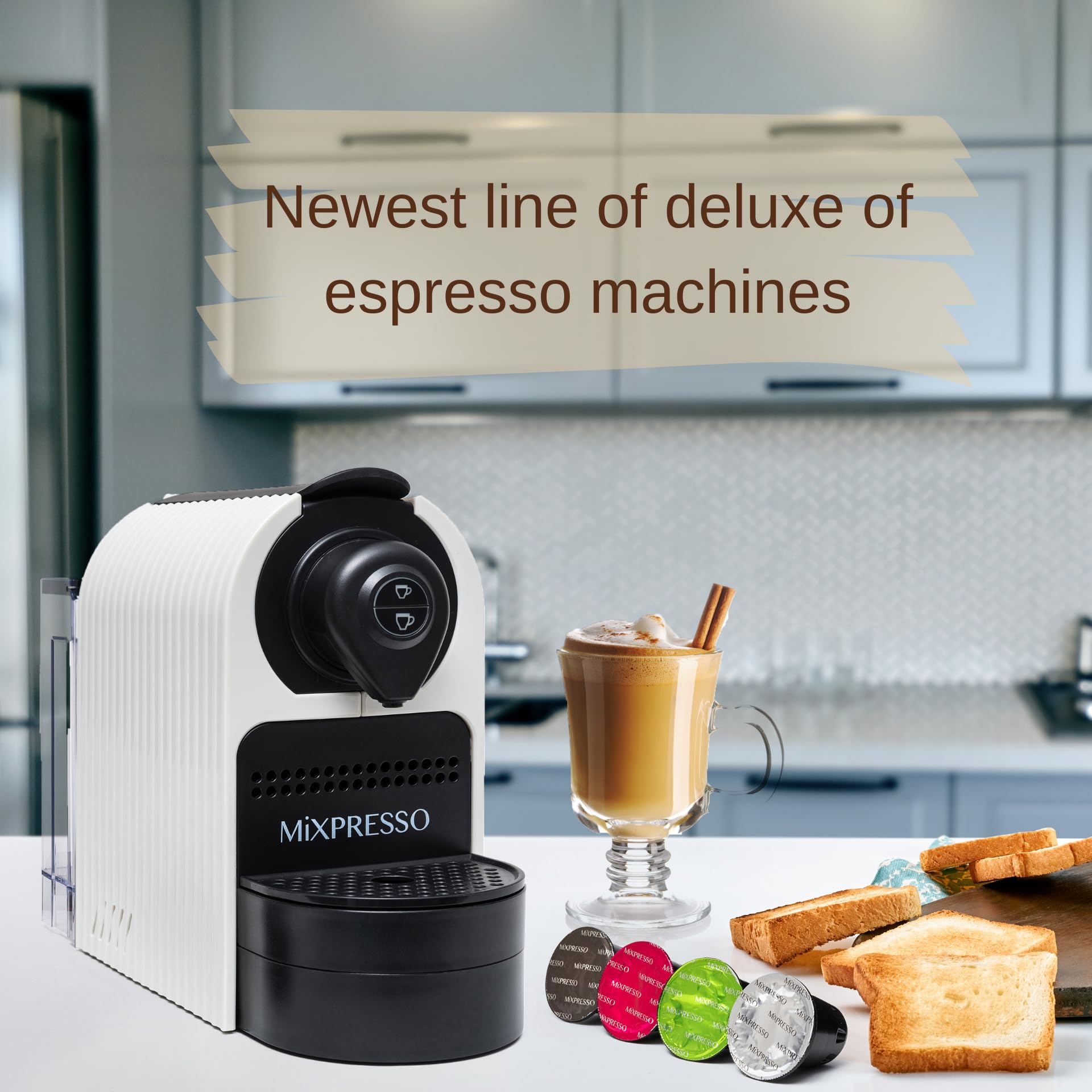 Mixpresso Espresso Machine for Nespresso Compatible Capsules - 19 Bar Italian Coffee Maker with Programmable Single Serve & 1400W Pump (27oz, White) - Perfect for Home, Office or Small Cafe Use