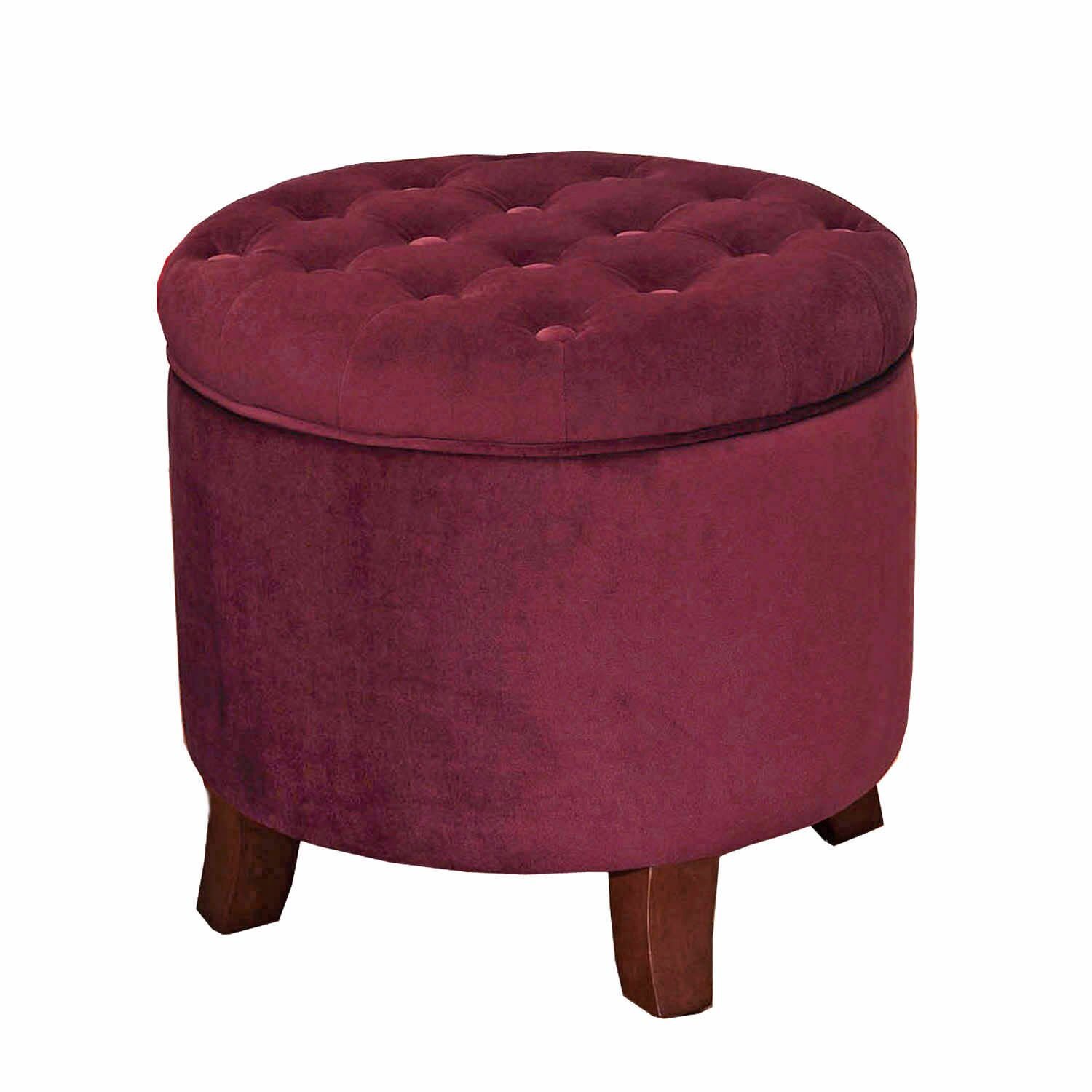 Homepop Velvet Tufted Round Storage Ottoman Foot Rest - Burgundy Small Upholstered Pouf for Living Room & Bedroom Decor | Perfect as Coffee Table Companion, Extra Seating or Cozy Footrest