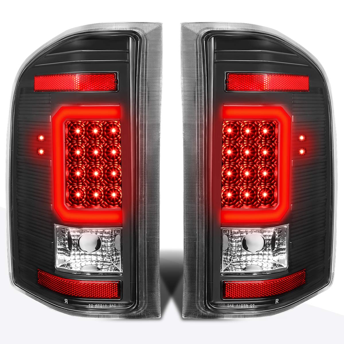 PM PERFORMOTOR Red C-Shape 3D LED Tail Brake Light Bar - Compatible with 2007-2014 Chevy Silverado (Black Housing/Clear Lens) - Enhanced Night Visibility & Custom Styling for Trucks