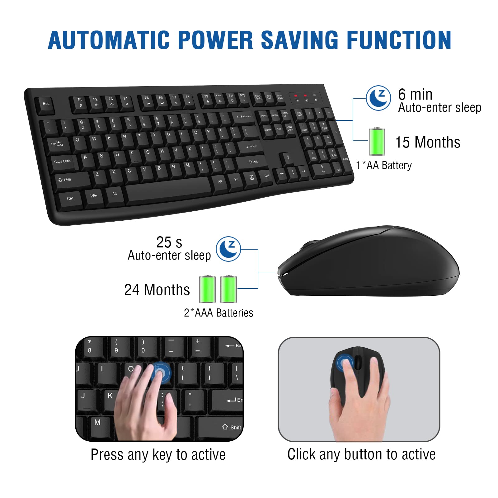 EDJO Wireless Keyboard and Mouse Combo - 2.4GHz Full-Sized USB Optical Mouse & Computer Keyboard for Windows/Mac, Compatible with Laptop, Desktop, PC - Perfect for Office Work, Gaming, and Home Computing