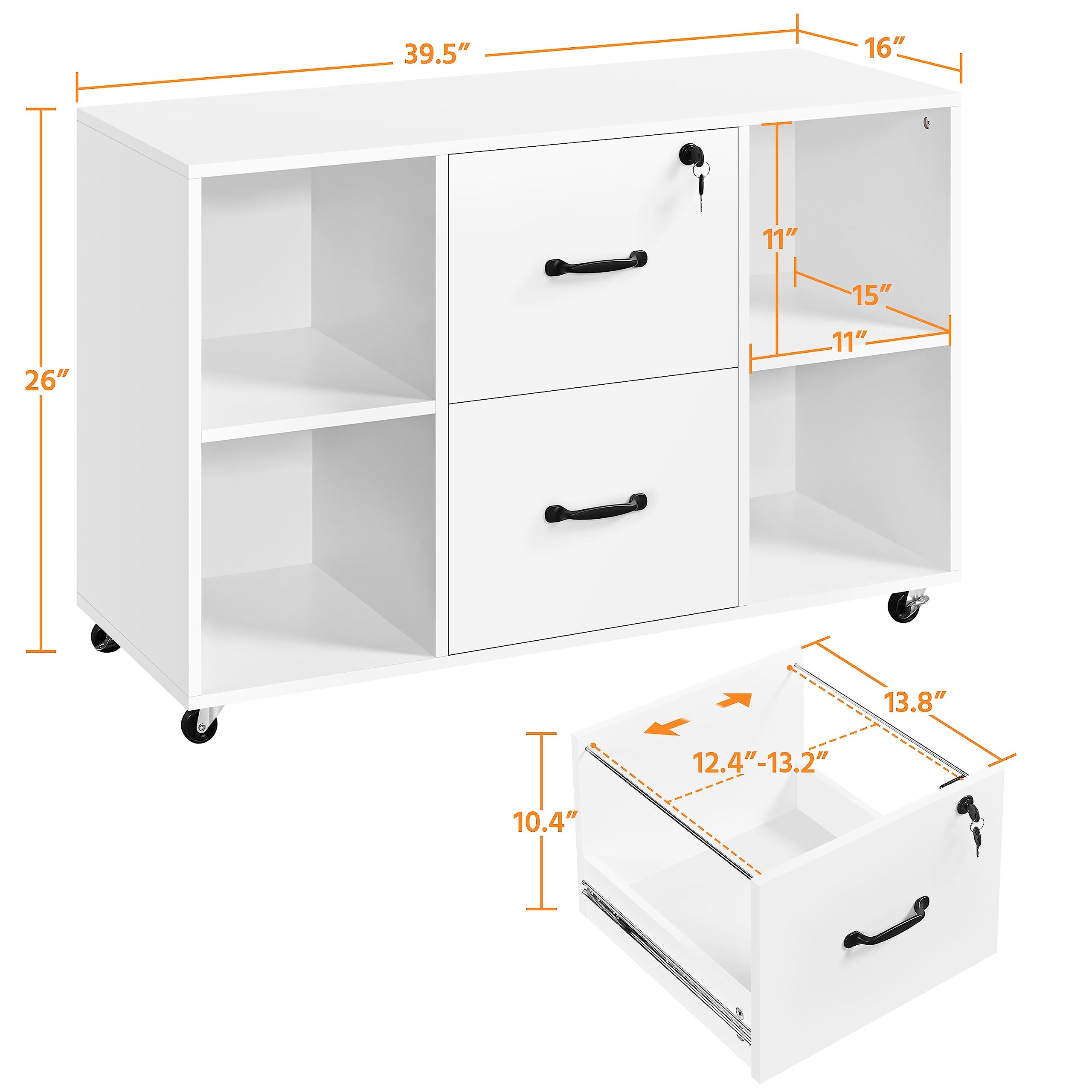 Yaheetech White 2-Drawer Mobile File Cabinet with 4 Open Shelves - Letter Size Lateral Filing Cabinet & Printer Stand for Home Office Organization - Perfect for Document Storage, Office Supplies & Workspace Organization