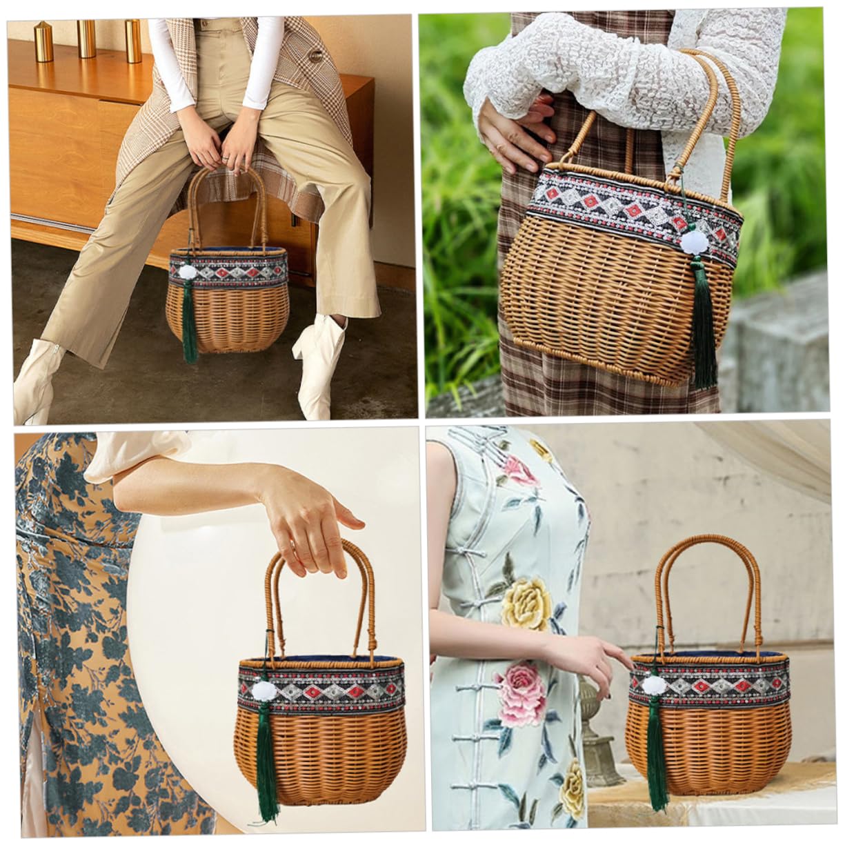 Bestoyard Natural African Rattan Handbag - Fair Trade Seagrass Market Basket with Handle for Groceries, Toy & Magazine Storage - Perfect for Flower Girl, Beach, Picnic & Home Decor