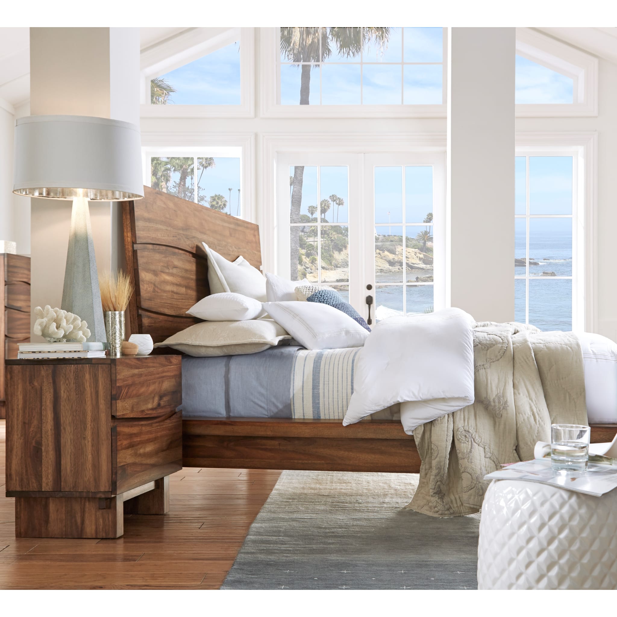 Ocean Two Drawer Solid Wood Nightstand - Natural Sengon Wood Bedside Table with Storage for Bedroom, Living Room & Guest Room