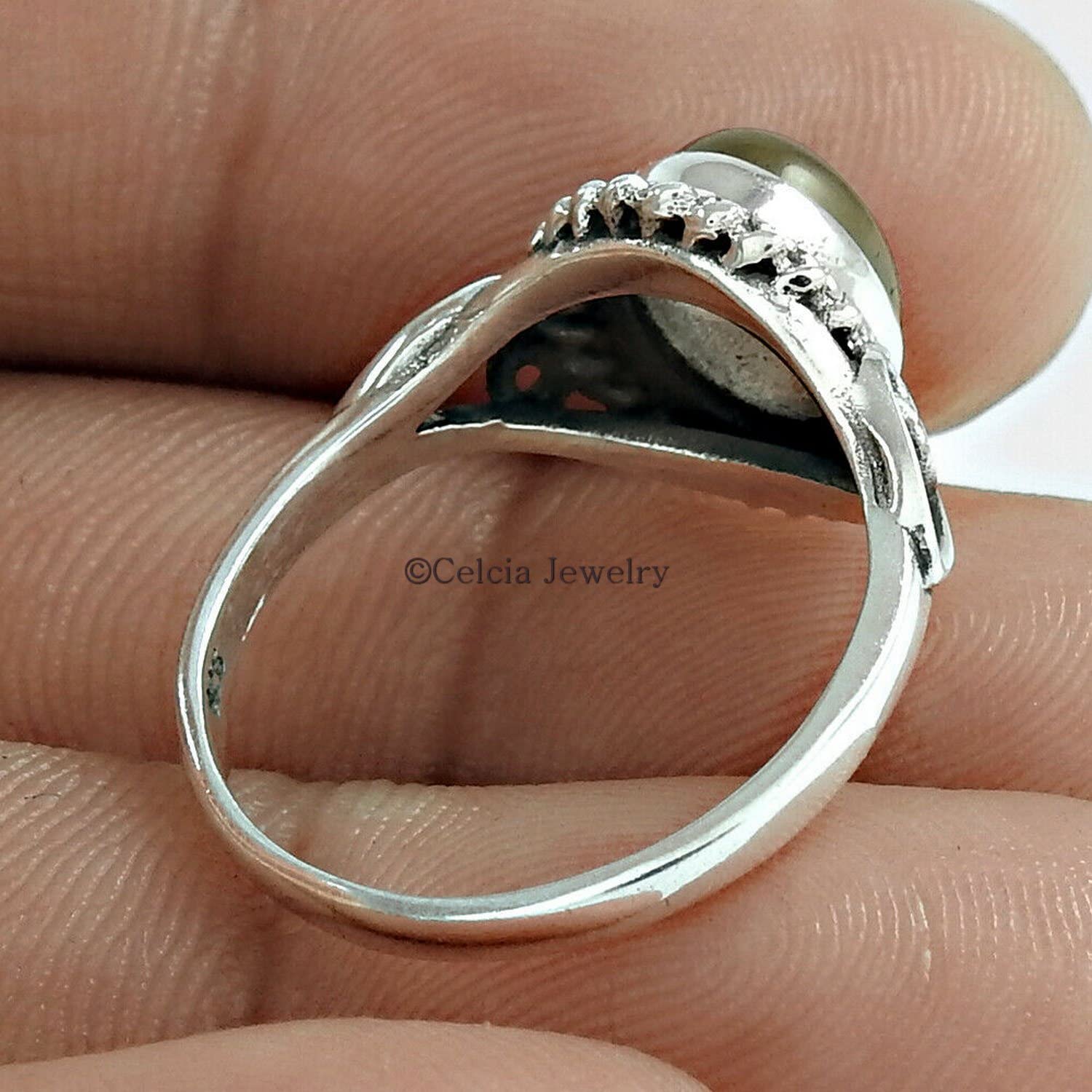 Natural Labradorite Ring - 925 Sterling Silver Women's Signet Ring | Handmade Statement Jewelry for Women | Elegant Dainty Ring for Proposal, Gift & Everyday Wear (Labradorite, Size 7)