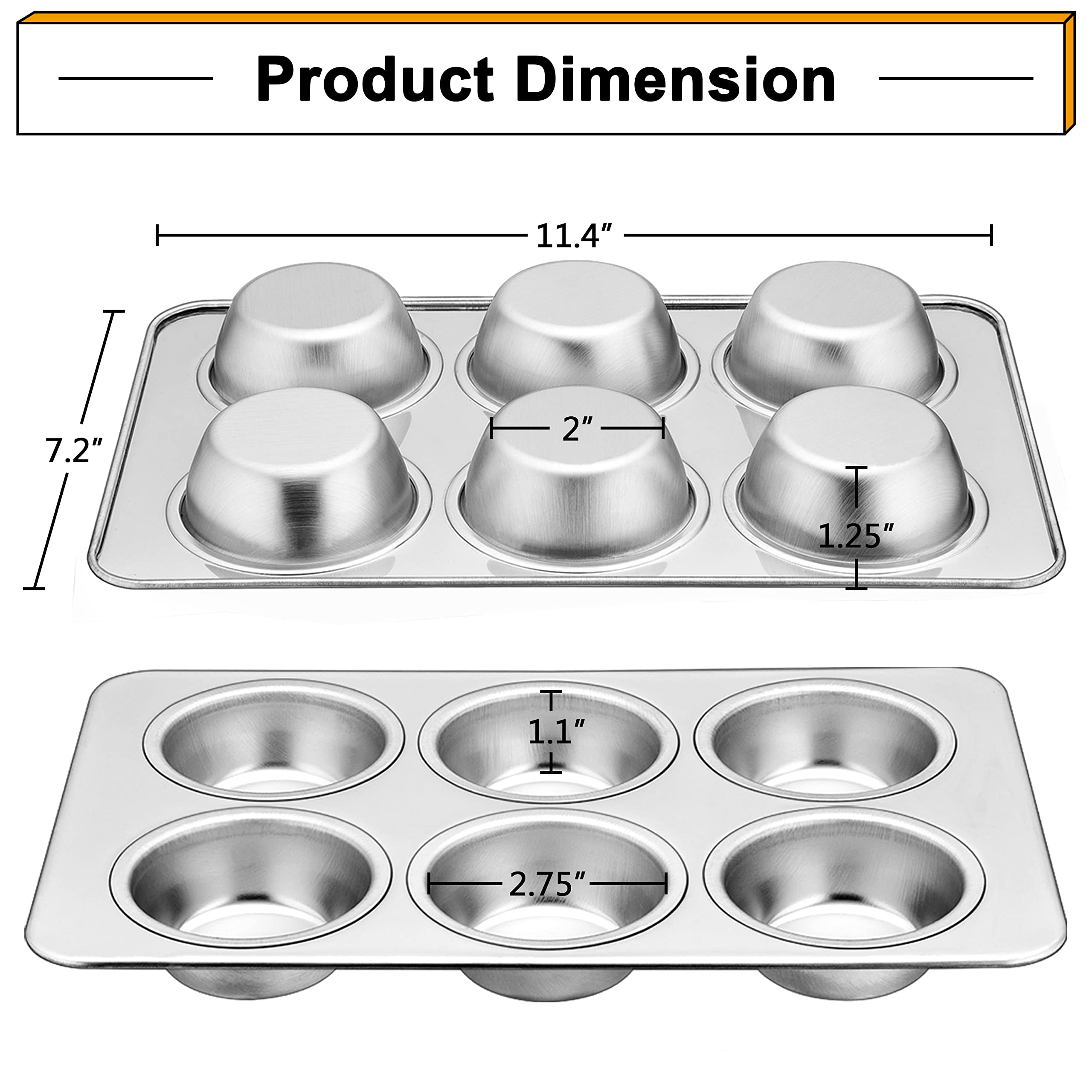 LIANYU 12-Cup Muffin Pan Set of 2 | Nonstick Stainless Steel Cupcake Baking Tray | Oven & Dishwasher Safe | Perfect for Birthday Parties, Holiday Baking & Home Dessert Making