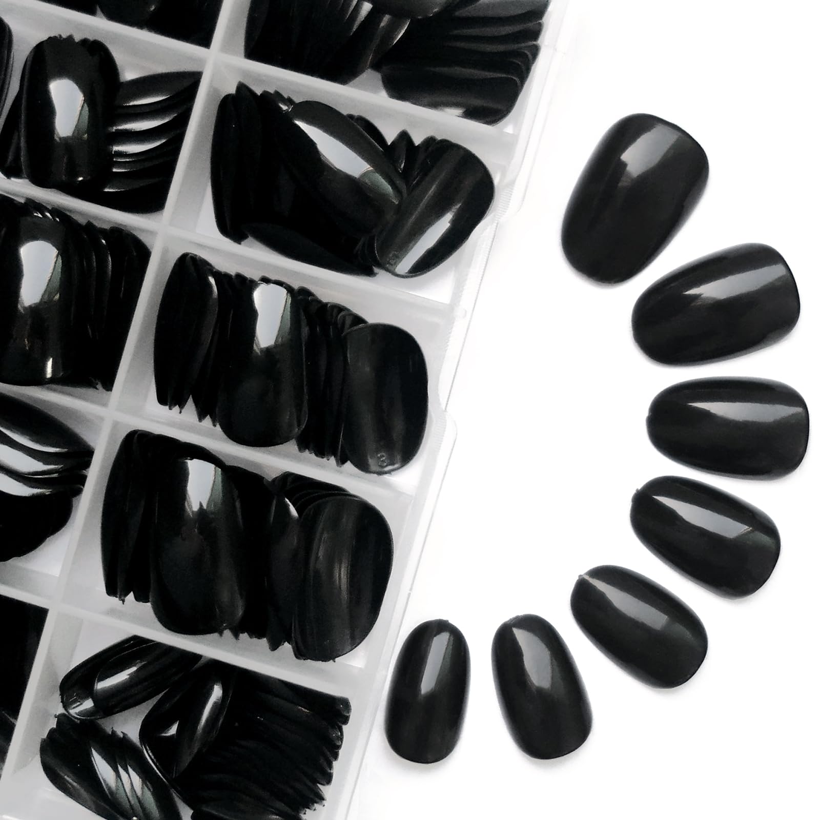 240pcs Short Almond Press on Nails - Black Acrylic Fake Nails with Nail Glue & Adhesive Tabs | Full Cover Artificial Nail Tips for Women & Kids | Perfect for Daily Wear, Parties & Special Occasions