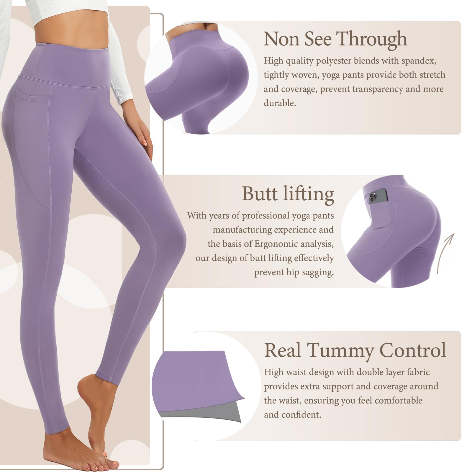 Women's High Waisted Yoga Pants with Tummy Control - Gym Workout Leggings with Pockets for Running, Pilates & Lounge Wear