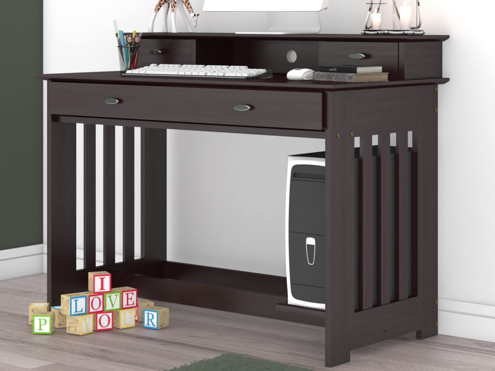 Discovery World Furniture Desk and Hutch Set in Espresso Finish - Stylish Home Office Desk with Storage for Study, Work, and Remote Learning