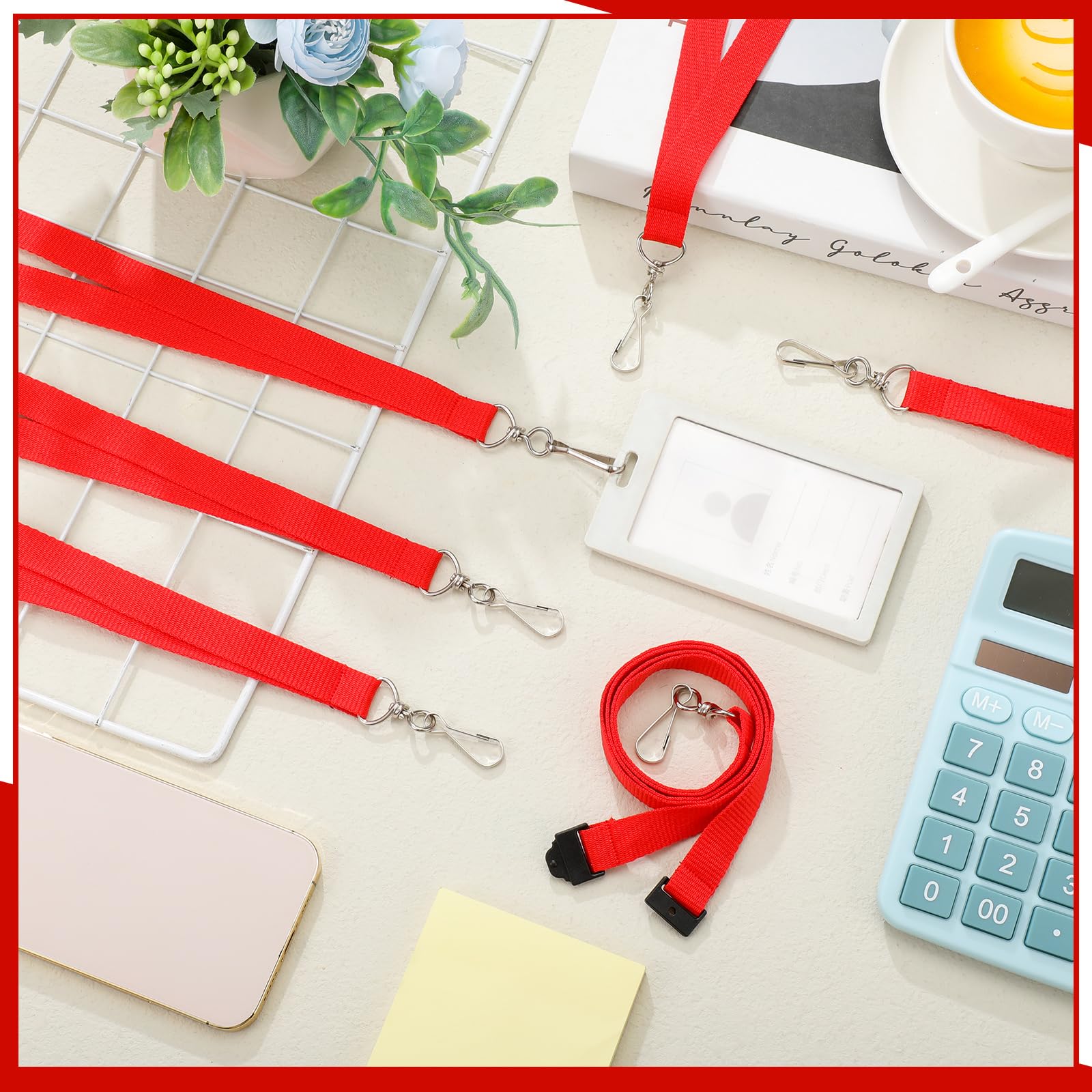 Breakaway Lanyards 60 Pcs with J Hook for ID Badges & Cards - Office & Events (Red)
