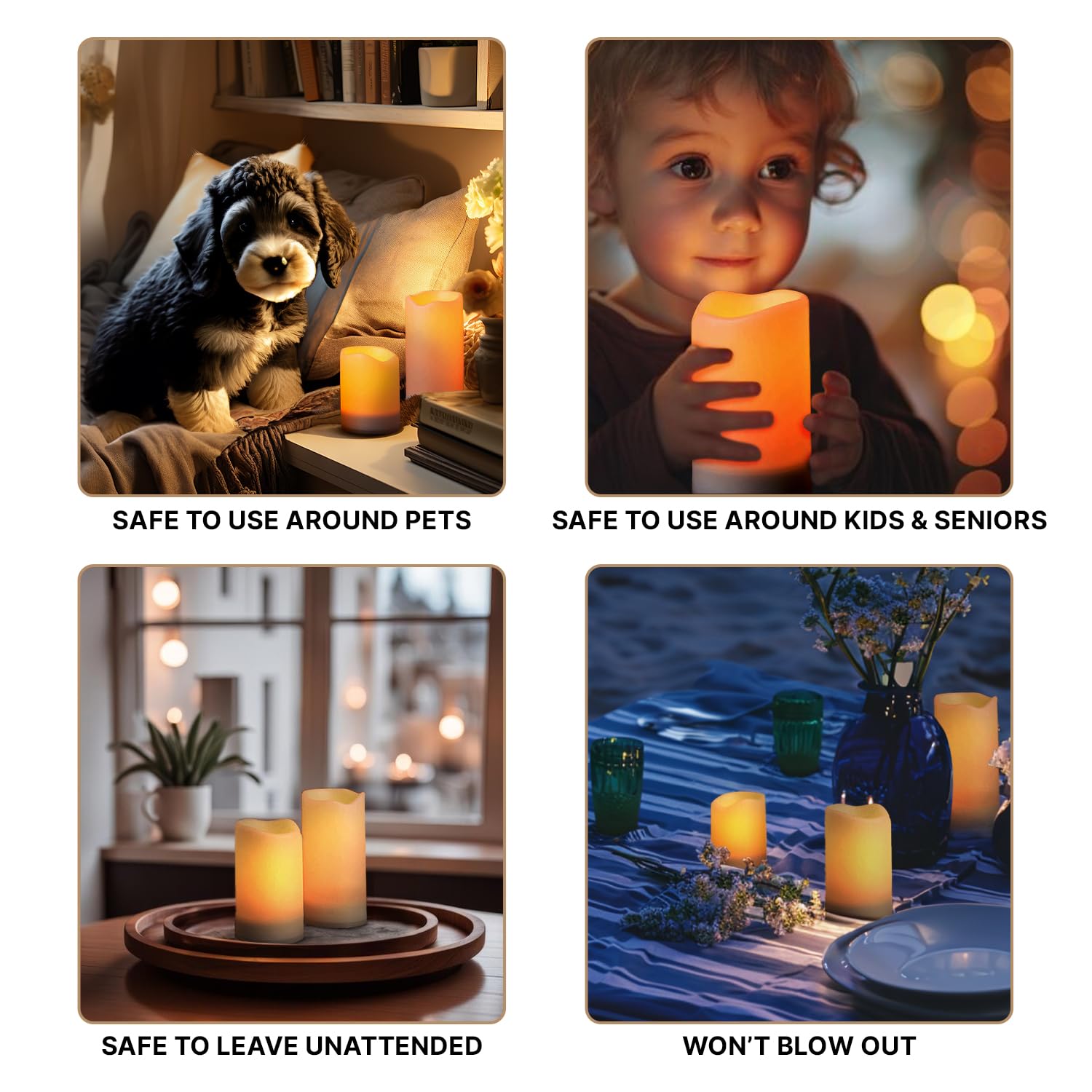 Outdoor Solar Candles 3 Pack - Waterproof Flameless LED Pillar Candles with Flickering Light & Dusk to Dawn Timer - Perfect for Patio, Garden, Yard, and Poolside Decor - Rechargeable Batteries Included