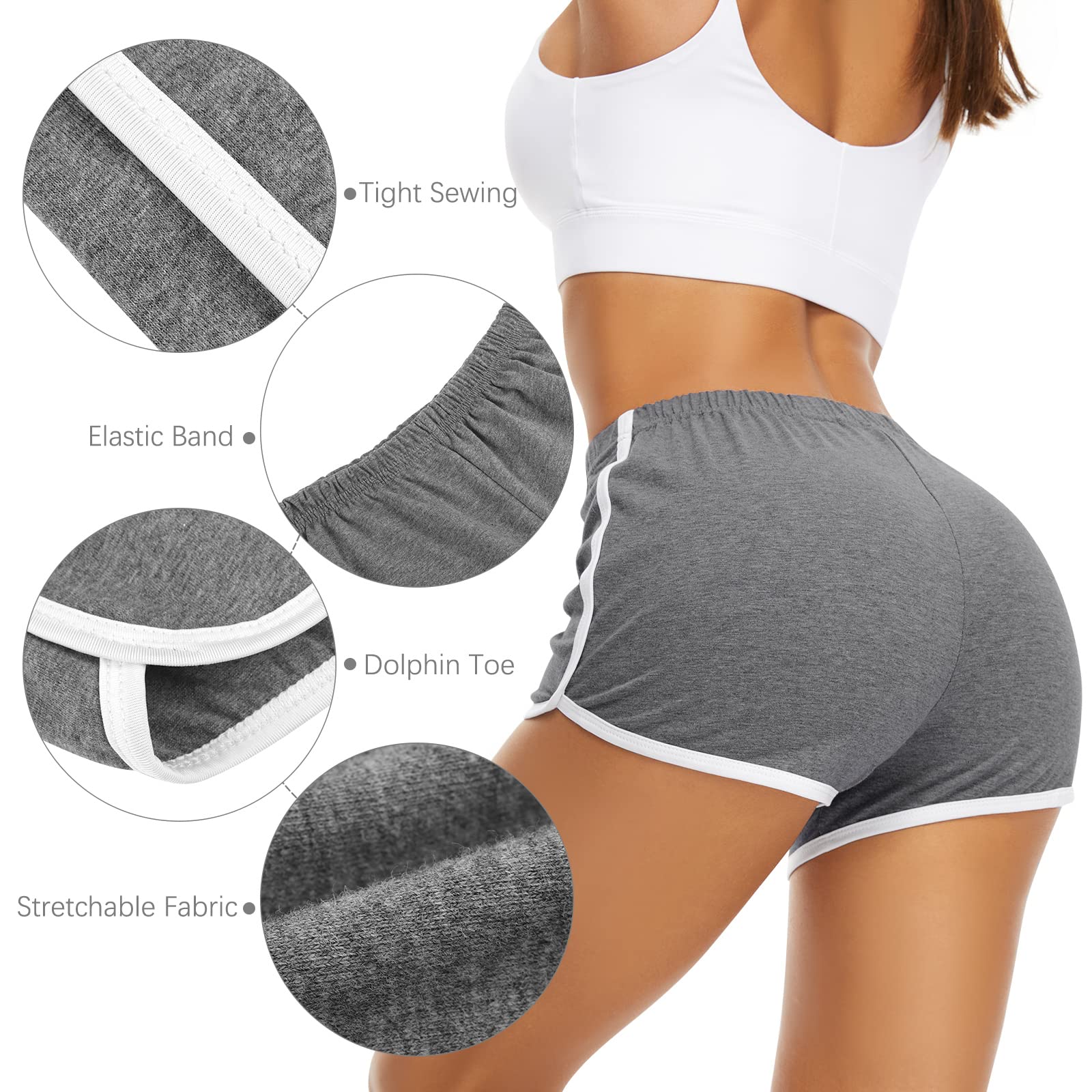 URATOT 7 Pack Women's Cotton Athletic Shorts - High Waisted Yoga Running Gym Workout Shorts for Lounge, Sports & Dolphin Booty | Perfect for Yoga, Running, Gym & Casual Wear