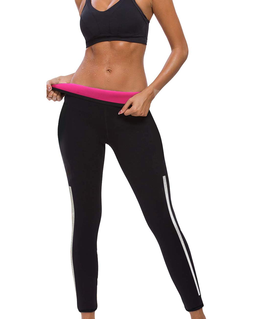 NonEcho Women's High Waist Neoprene Sauna Sweat Pants - Tummy Control Workout Leggings with Side Pockets for Fitness, Yoga & Weight Loss