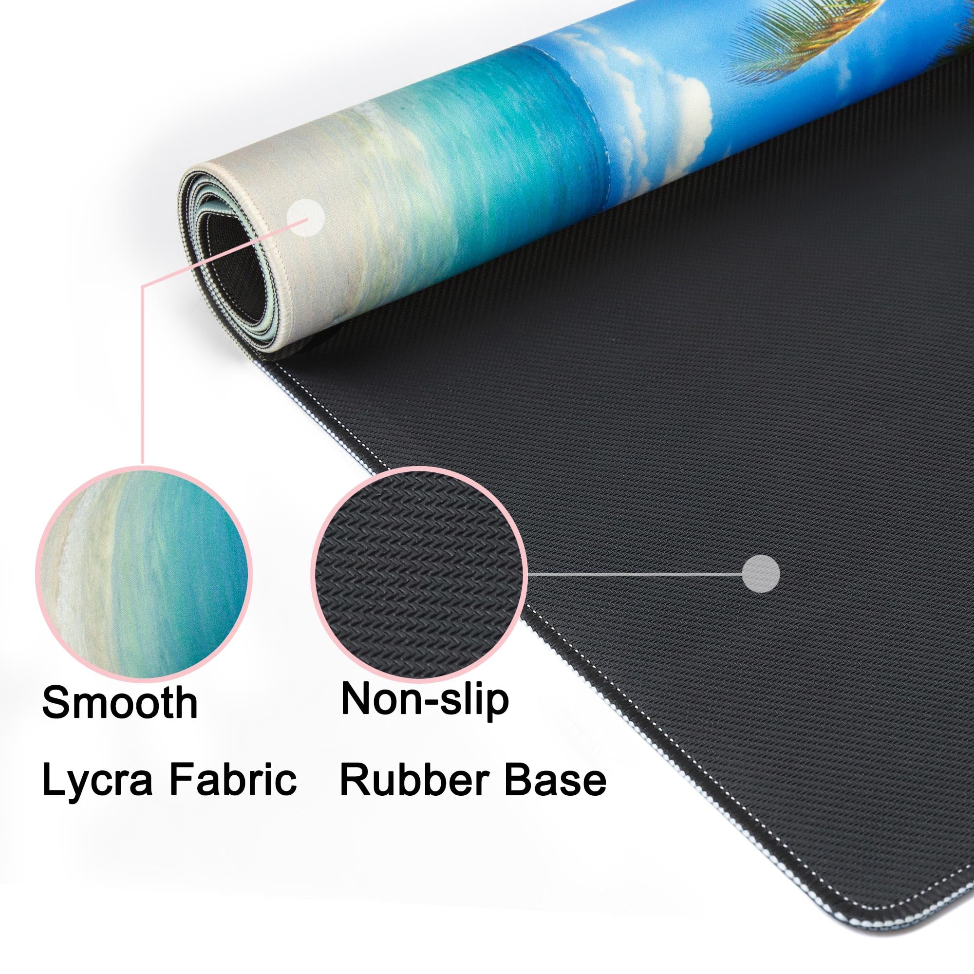 XXL Extended Gaming Mouse Pad 35''×15.6'' - Non-Slip Base & Stitched Edges Desk Mat for Computer, Office, Keyboard and Laptop - Perfect for Gaming, Work & Home Office Setup (Palm Sea Design)