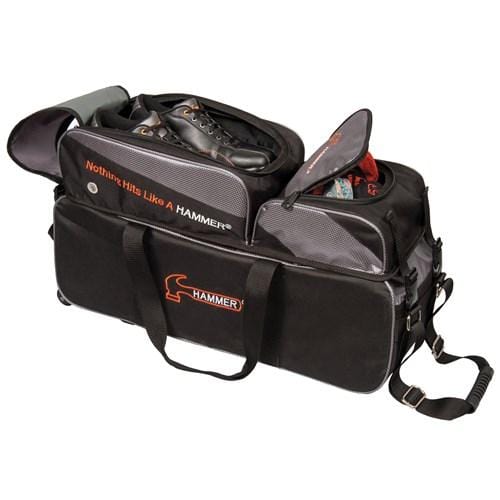 Hammer Triple Tote Plus Bowling Bag - Black/Carbon - Premium Bowling Accessory for League Play & Tournament Travel