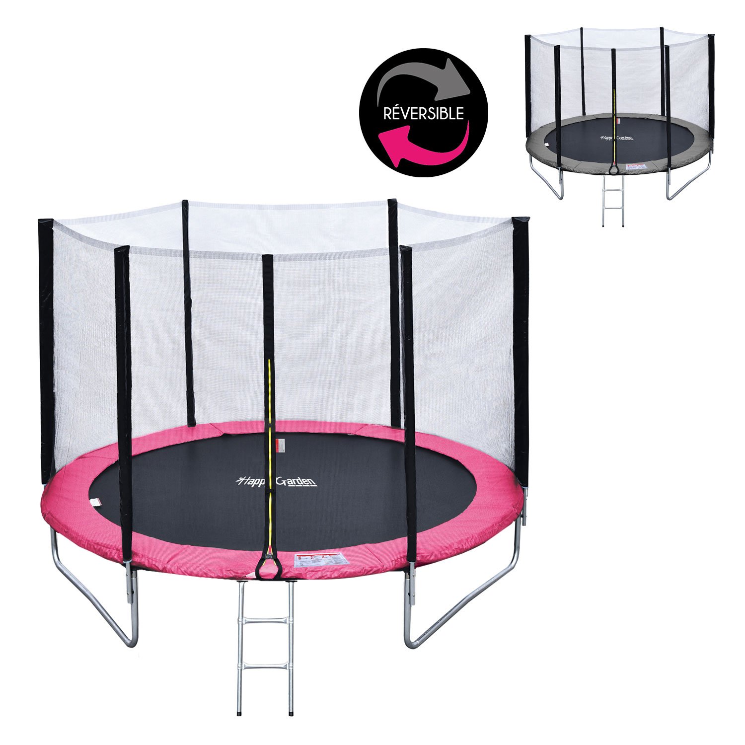 Happy Garden Premium 245cm Round Trampoline for Kids with Reversible Canberra Safety Net, Ladder, Cover & Anchor Kit - Easy Assembly | Outdoor Backyard Play & Exercise Equipment for Children