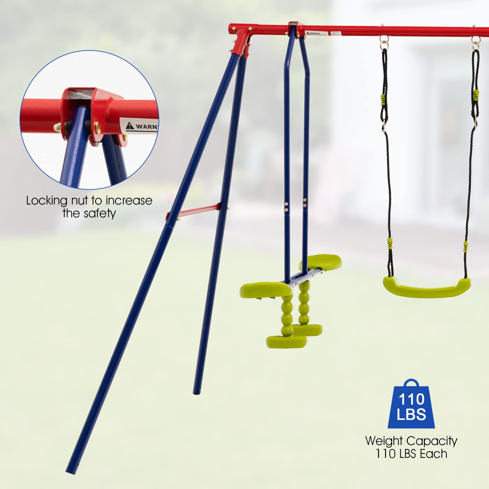 OLAKIDS 7-in-1 Heavy Duty Metal Swing Set for Backyard - 660LBS Capacity A-Frame Playset with Monkey Bars, Slide, 2 Swings, Glider, Trapeze Rings & Basketball Hoop | Outdoor Playground Equipment for Kids | Perfect for Backyard Fun, Birthday Gifts & Family Bonding Activities