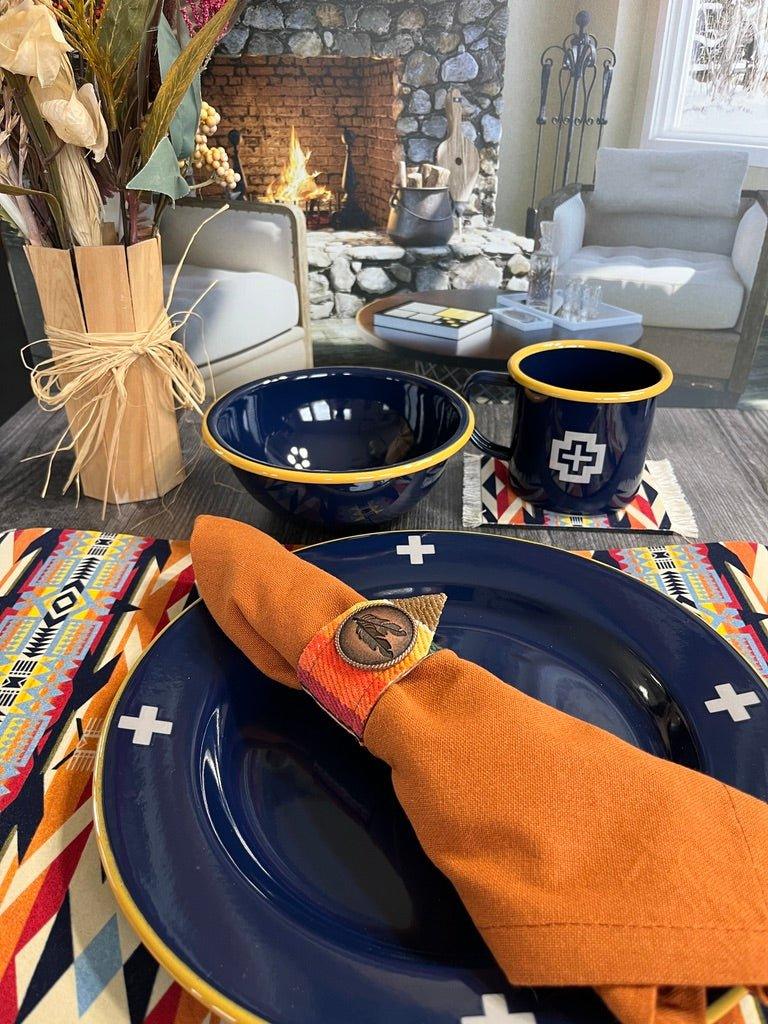 Navy Blue Cross Enamelware Dinner Plates - Vintage Style Enamel Dinnerware Set for Camping, Picnics & Outdoor Dining