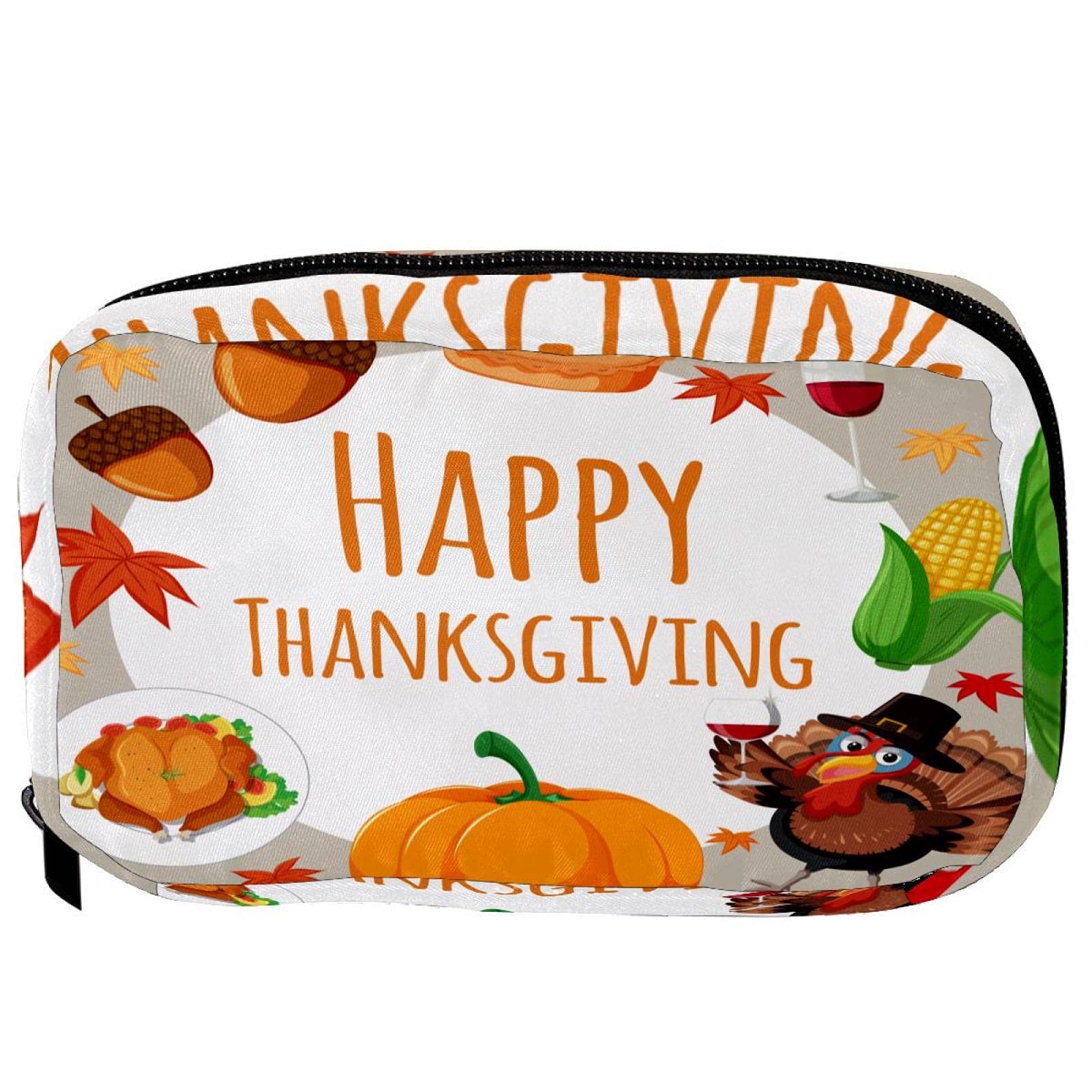 Women's Travel Toiletry Bag - Pumpkin Turkey Corn Cosmetic Pouch for Thanksgiving Trips