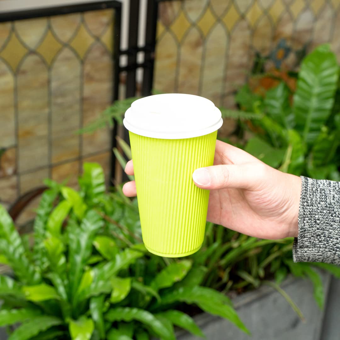 16oz Insulated Coffee Cups with Lids (20 Pack) - Leakproof & Non-Slip Eco-Friendly Paper Hot Cups for Coffee, Tea, Hot Chocolate - Perfect for Cafes, Offices & Takeout