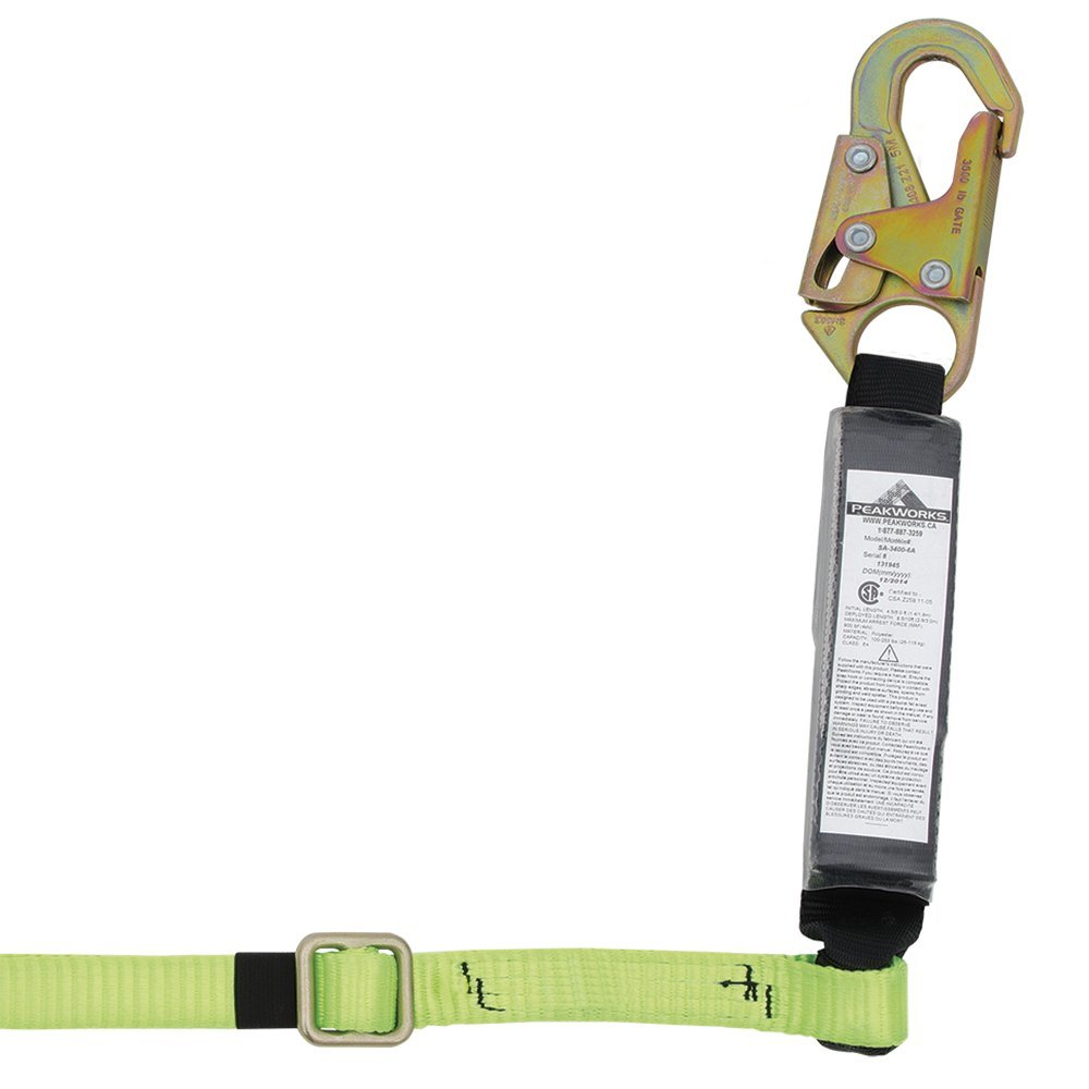 PeakWorks V8104606A Shock Absorbing Safety Lanyard - 6 Foot Fall Protection with Snap Hooks - 110-220 lb Capacity - Single Leg Design for Construction, Roofing & Industrial Work Safety