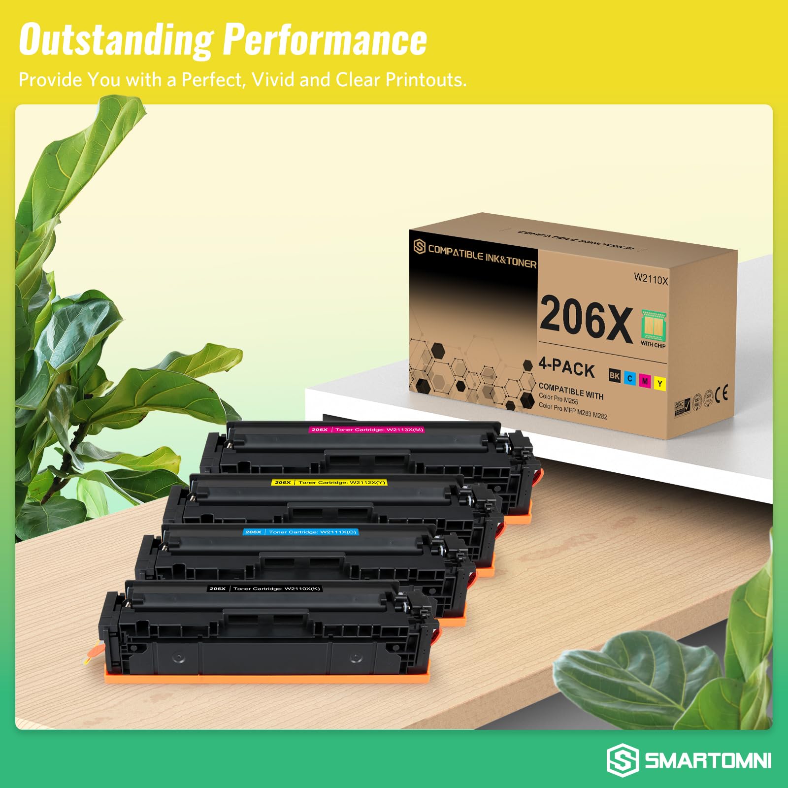 High Yield Toner Cartridge 4-Pack (206X/206A with Chip) - Compatible with HP Color Pro MFP M283fdw, M283cdw, M255dw, M255nw, MFP M282nw, M283, M282, M255 Printers | Replacement for W2110X, W2111X, W2112X, W2113X, 206A, W2110A | Ideal for Office Printing, Home Use & Small Business Documents