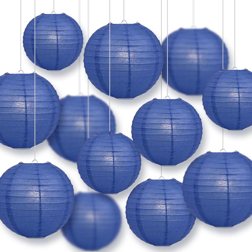 12-Piece Dark Blue Chinese Paper Lantern Set for Wedding & Party Decorations (12/10/8 Inch) - Perfect for Asian-Themed Events, Home Decor, and Festive Celebrations